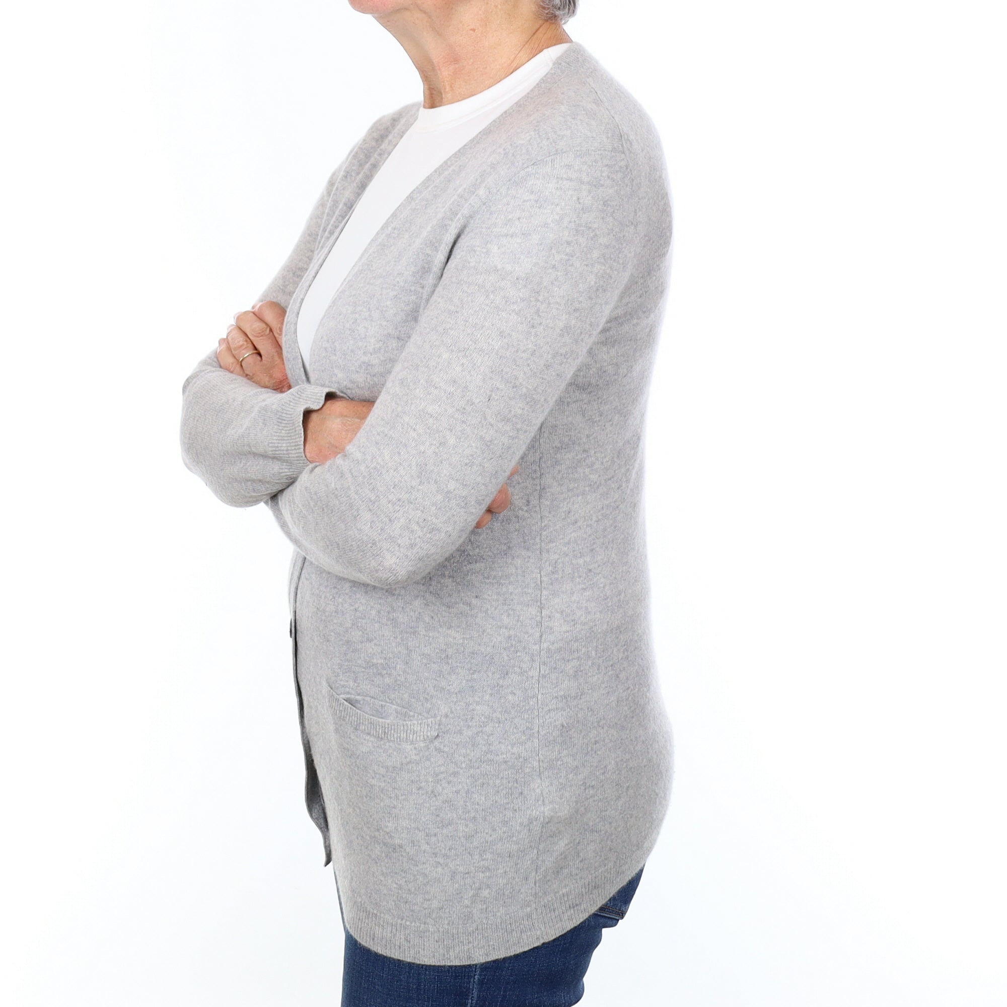 Smoke Grey Cashmere V Neck Cardigan with Pockets Medium