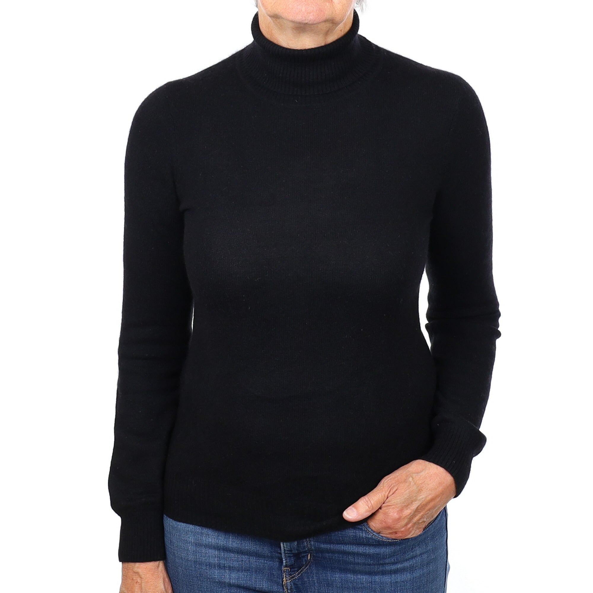Black Cashmere Polo Neck Jumper Medium