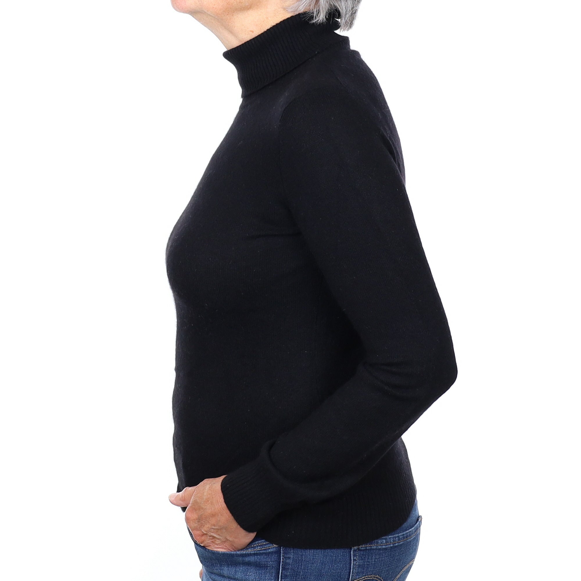 Black Cashmere Polo Neck Jumper Medium