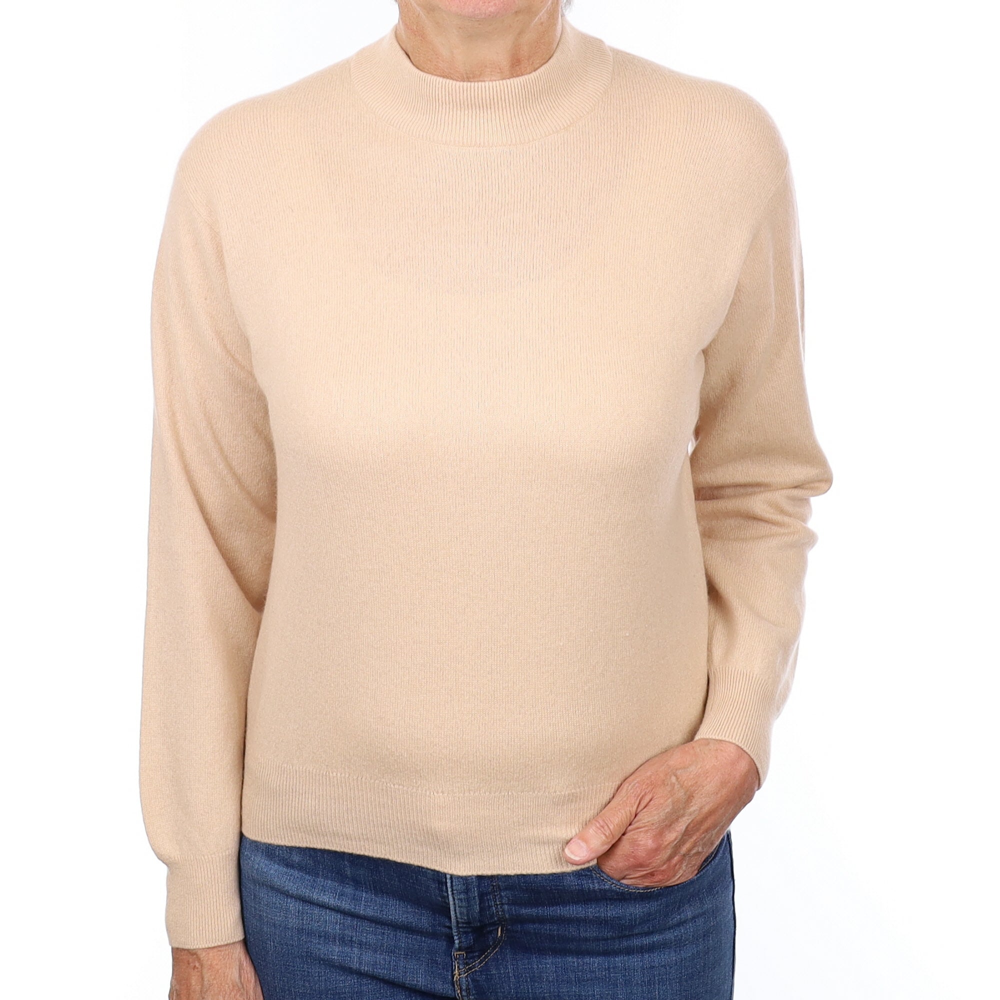Sand Beige Cashmere Turtleneck Jumper Medium