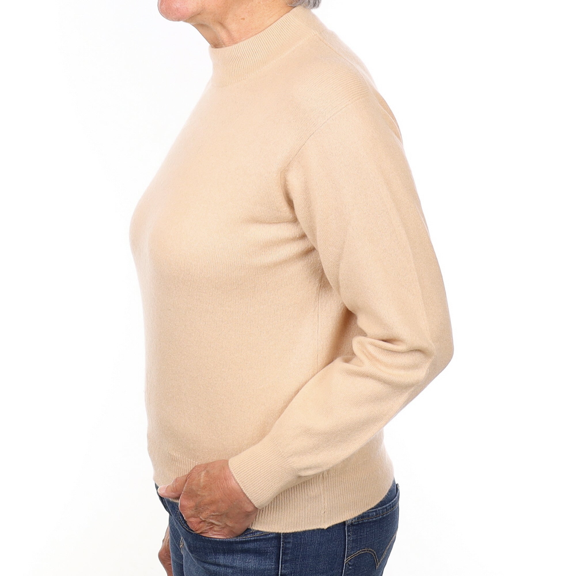 Sand Beige Cashmere Turtleneck Jumper Medium