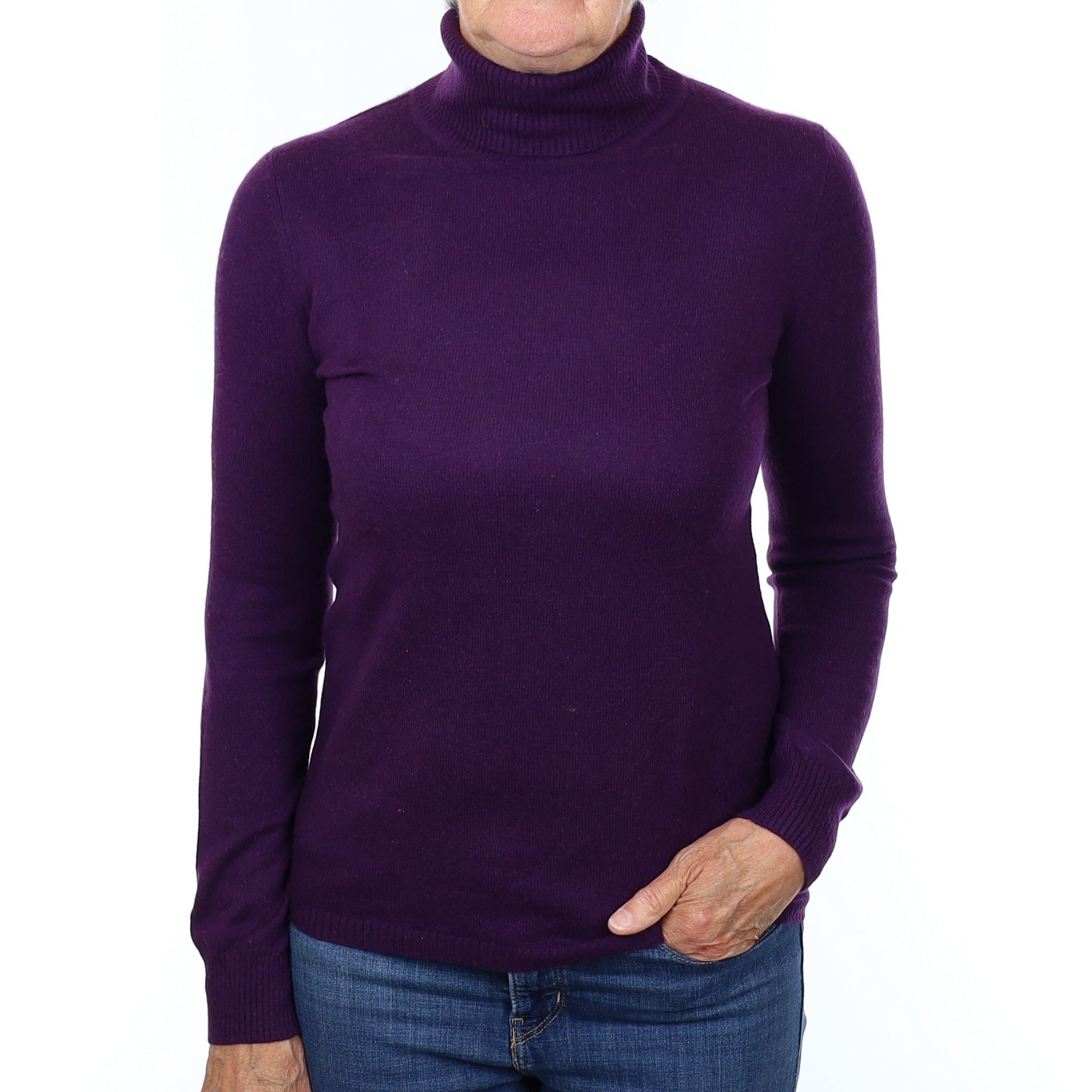 Iris Purple Cashmere Polo Neck Jumper Medium
