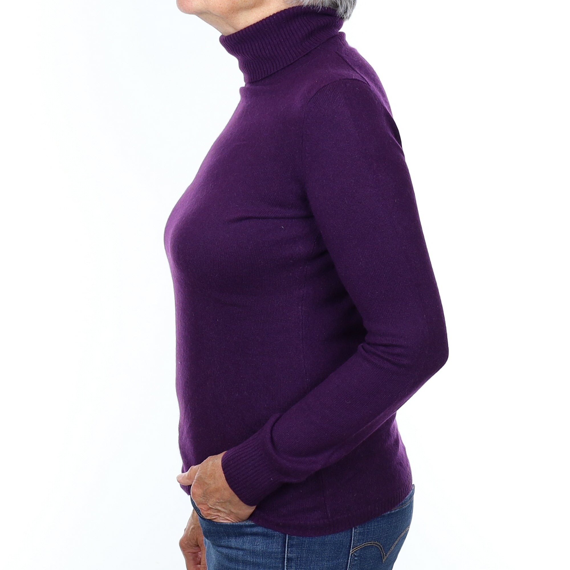 Iris Purple Cashmere Polo Neck Jumper Medium