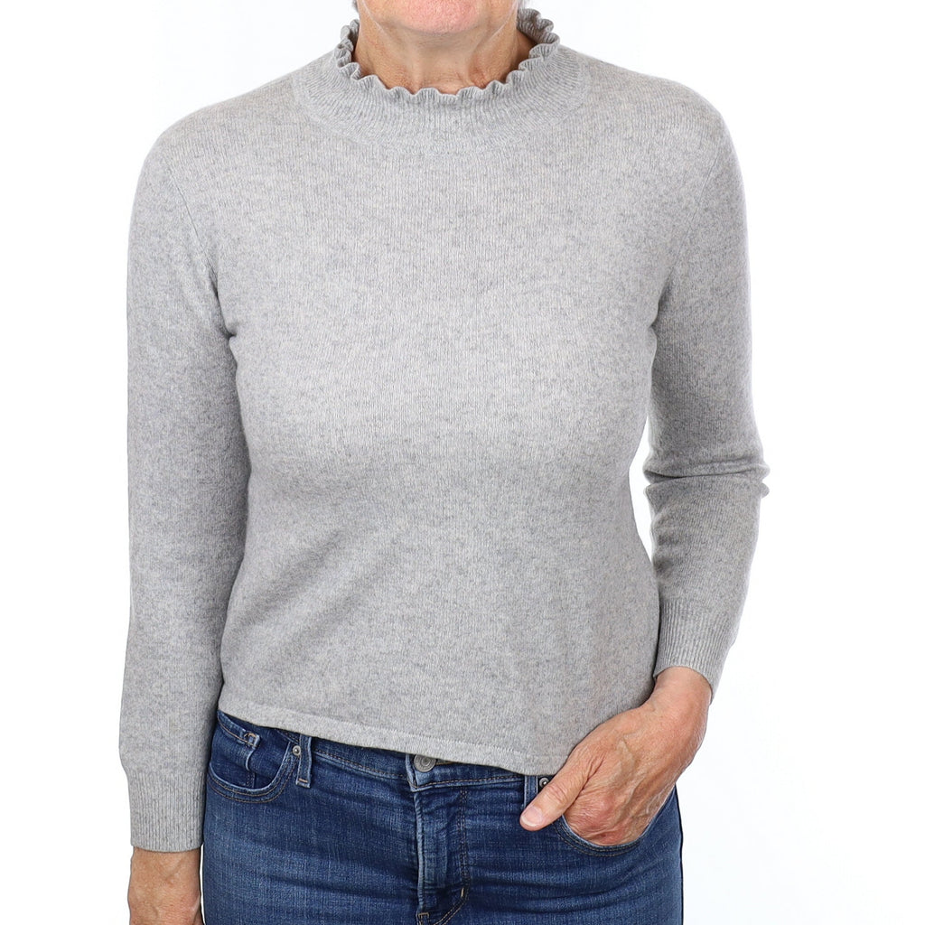 Smoke Grey Cashmere Ruffle Edge Turtleneck Jumper Medium
