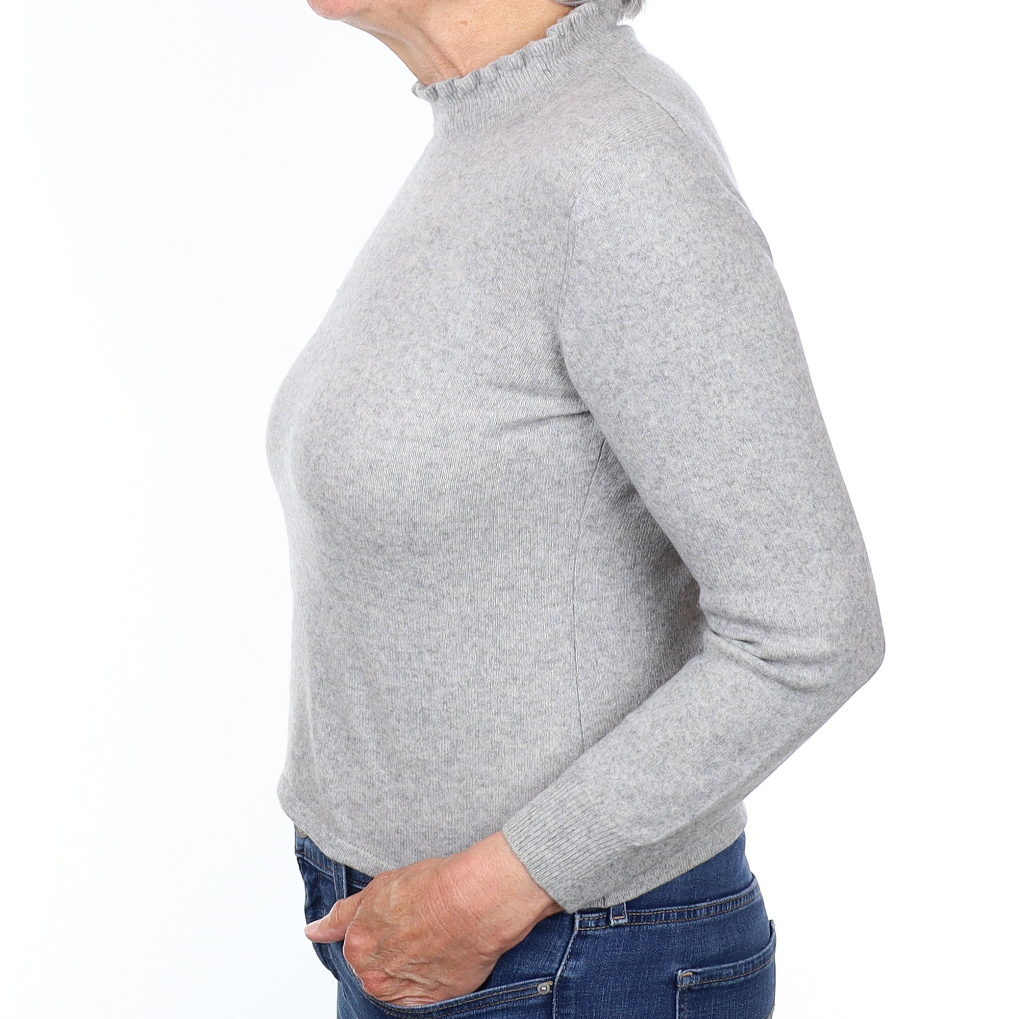 Smoke Grey Cashmere Ruffle Edge Turtleneck Jumper Medium