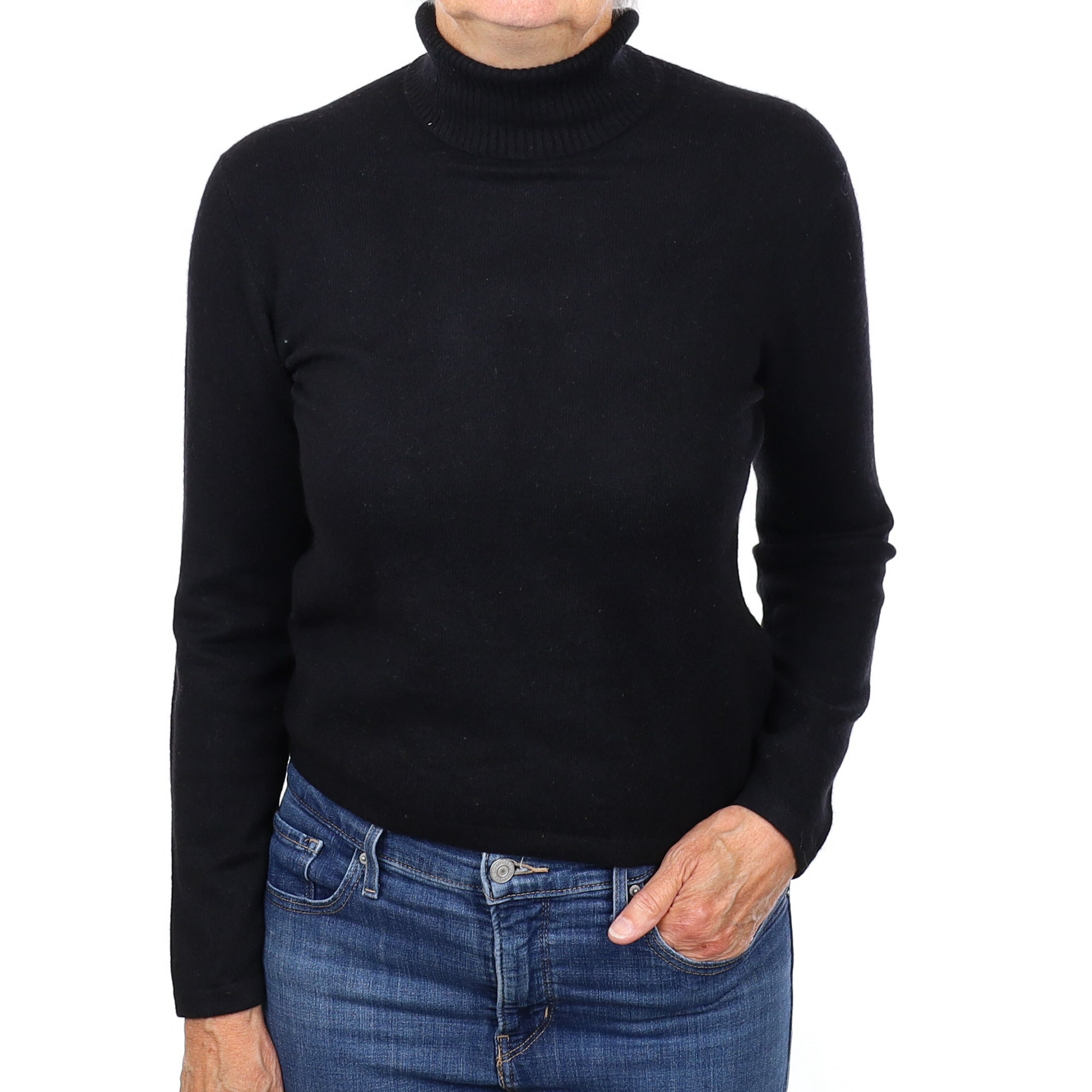 Black Cashmere Polo Neck Jumper Medium