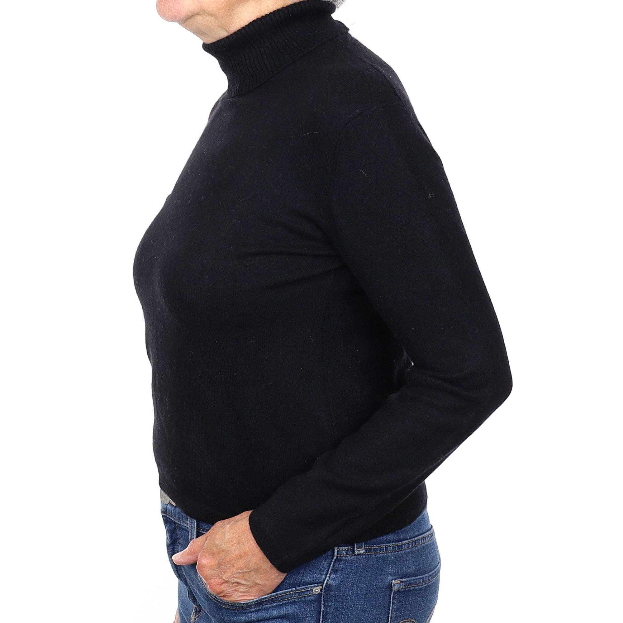 Black Cashmere Polo Neck Jumper Medium
