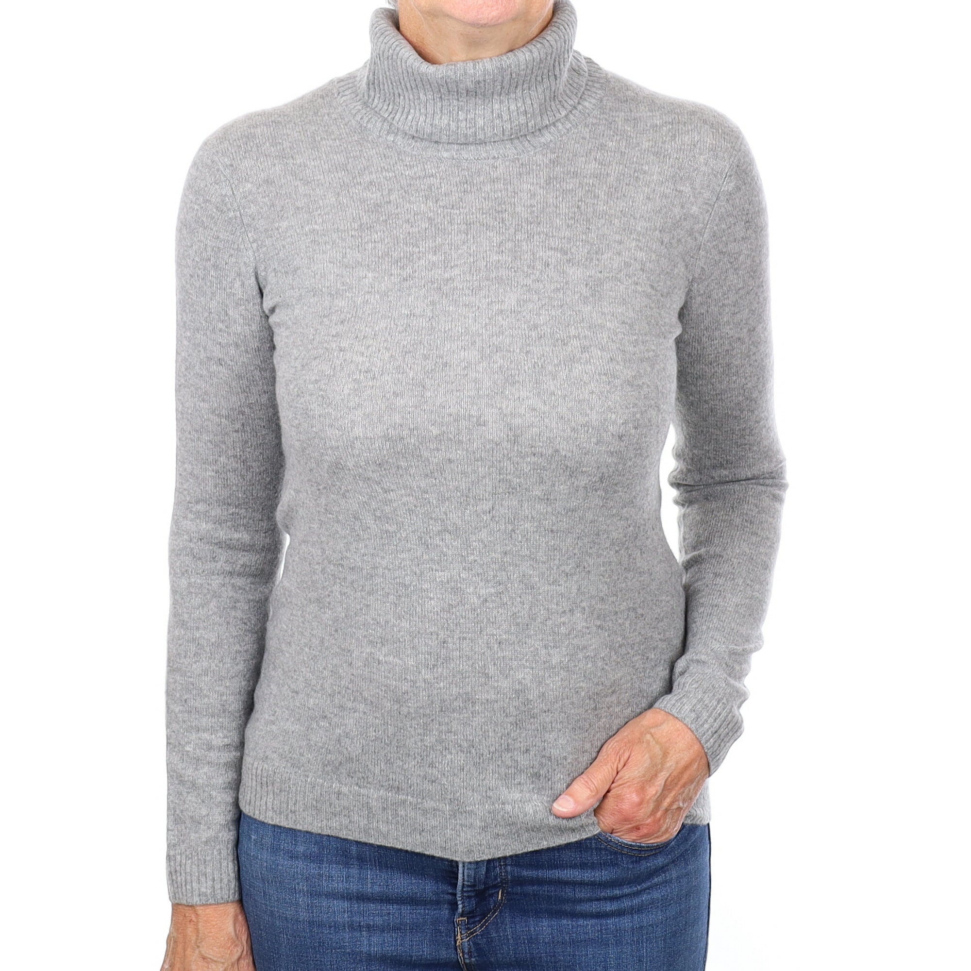 Ash Grey Cashmere Polo Neck Jumper Medium