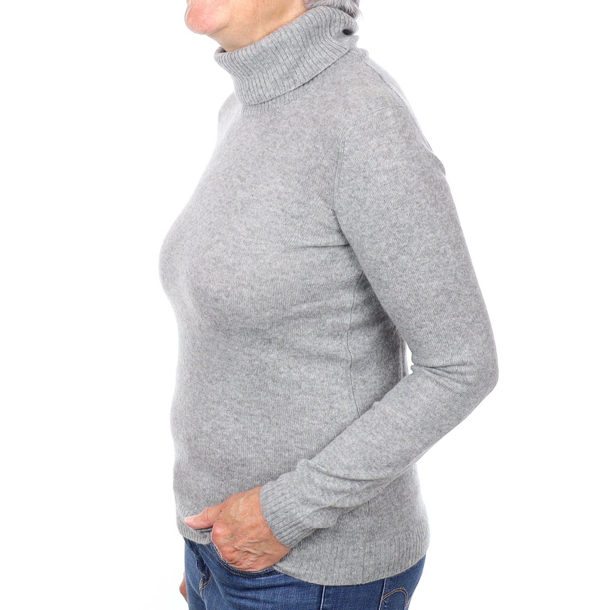 Ash Grey Cashmere Polo Neck Jumper Medium