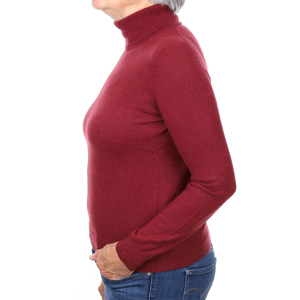 Maroon Red Cashmere Polo Neck Jumper Medium