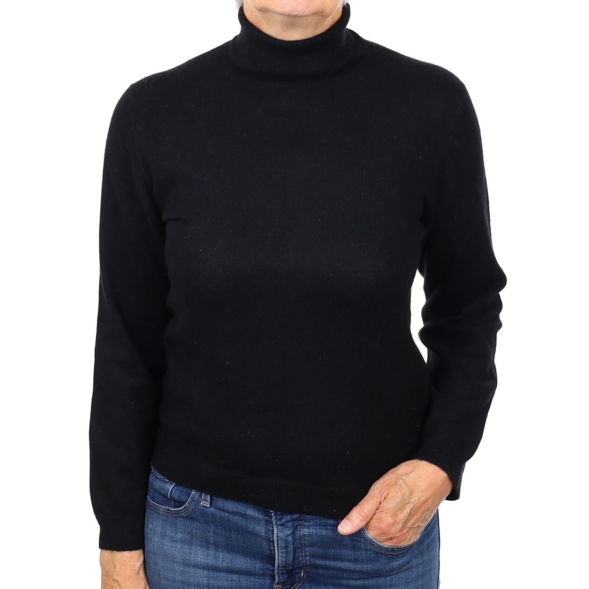 Black Cashmere Polo Neck Jumper Medium
