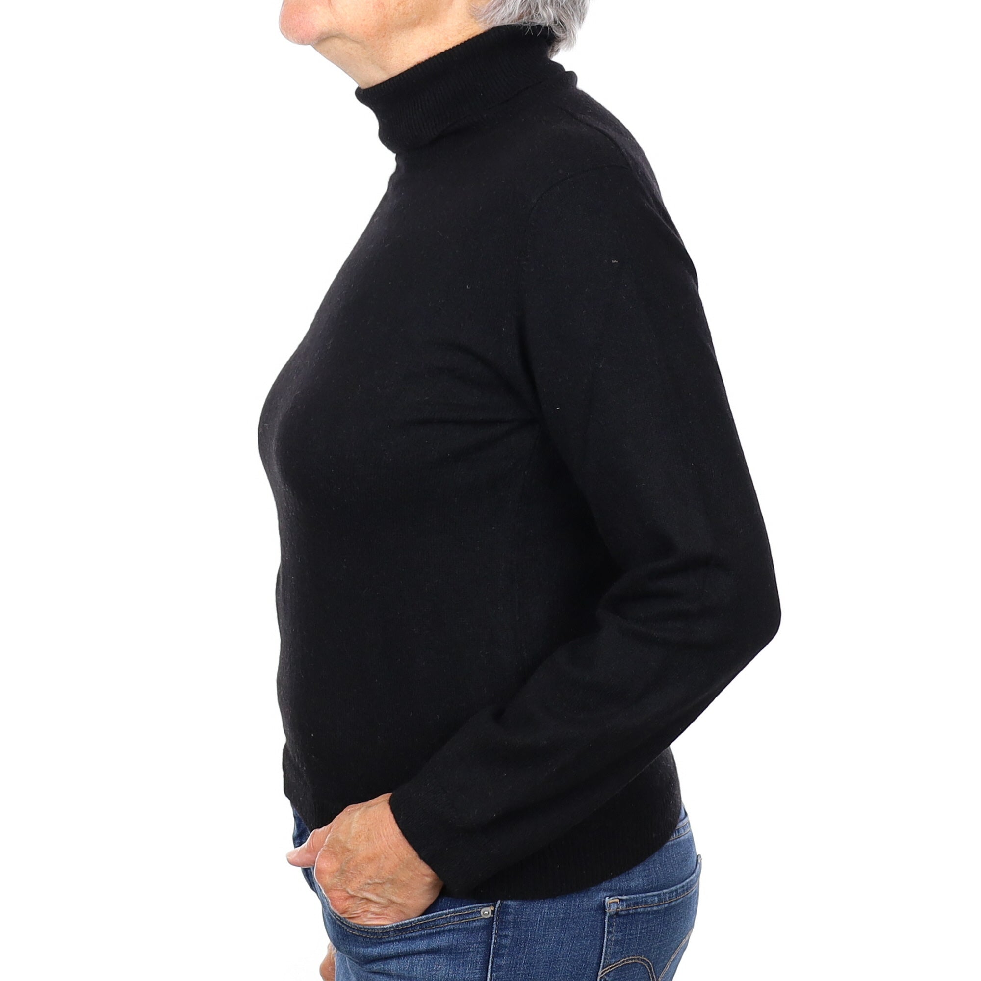 Black Cashmere Polo Neck Jumper Medium