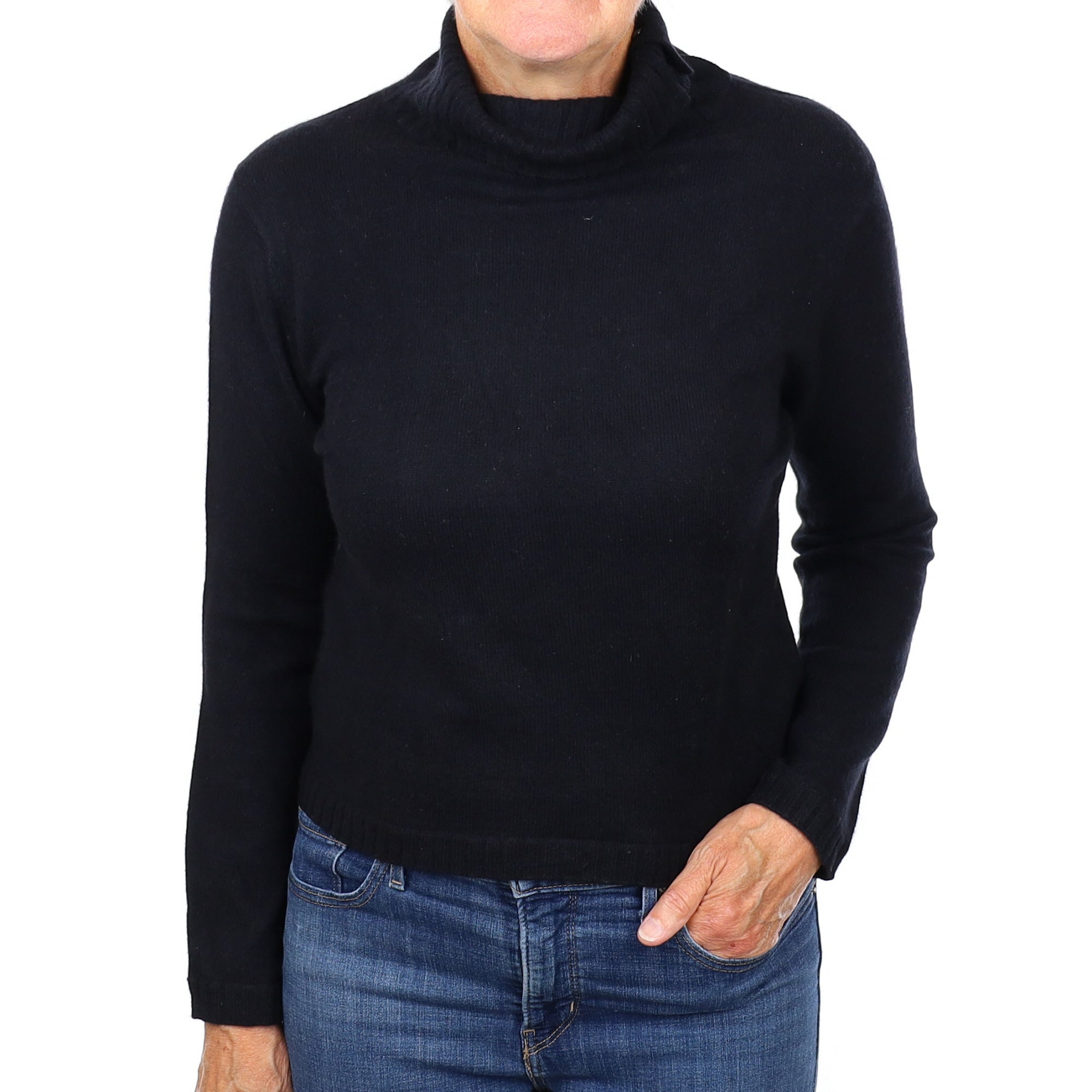 Black Cashmere Polo Neck Jumper Medium