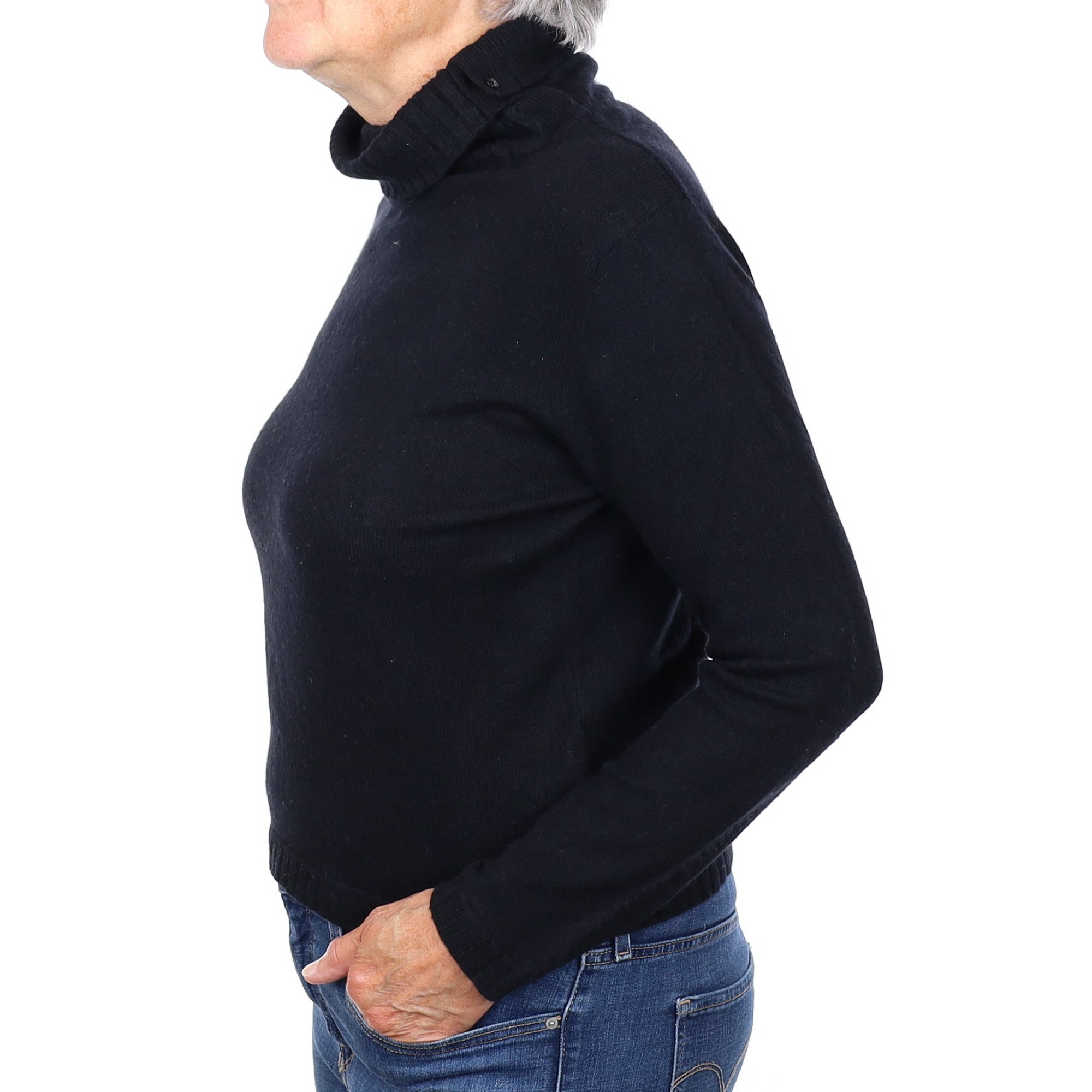Black Cashmere Polo Neck Jumper Medium