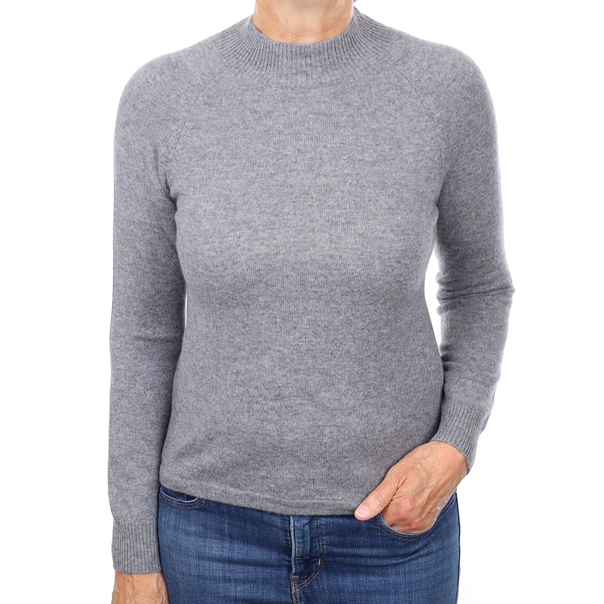 Ash Grey Cashmere Turtleneck Jumper Medium