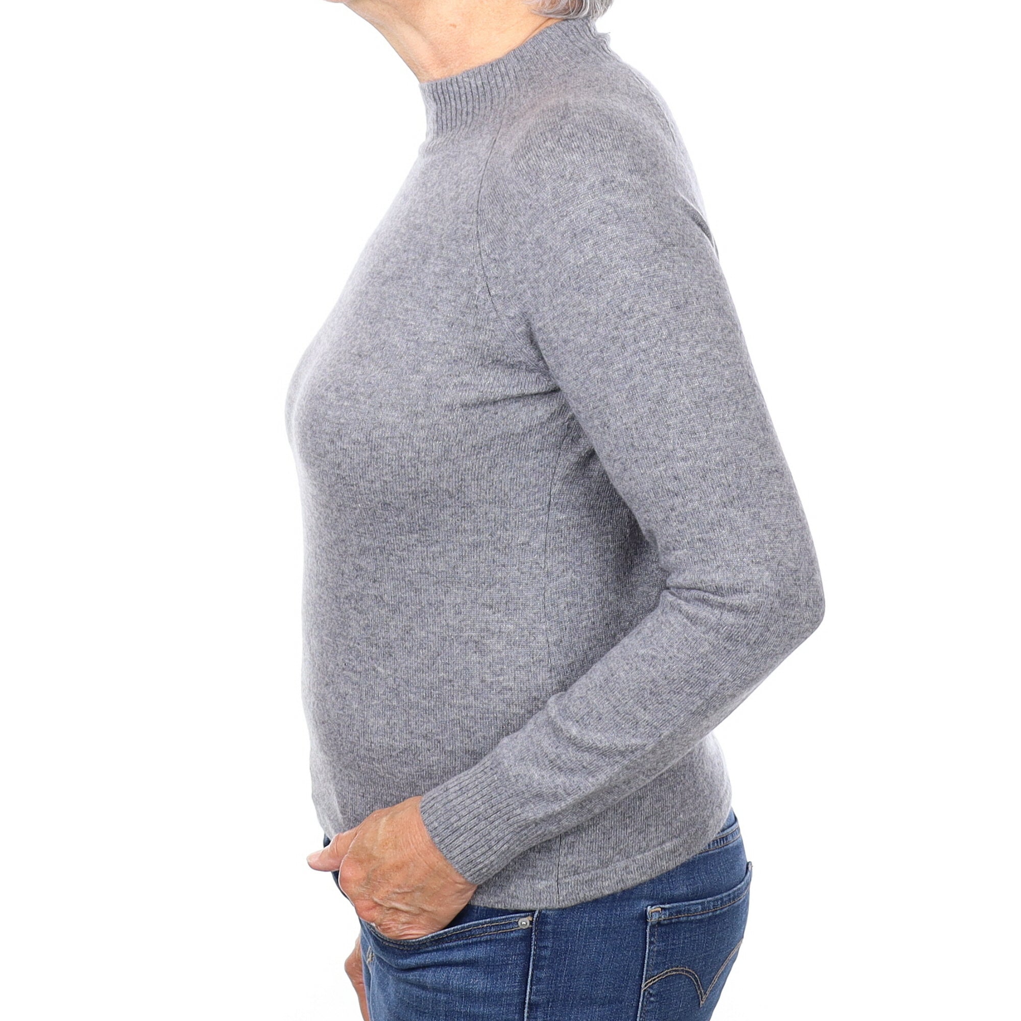 Ash Grey Cashmere Turtleneck Jumper Medium