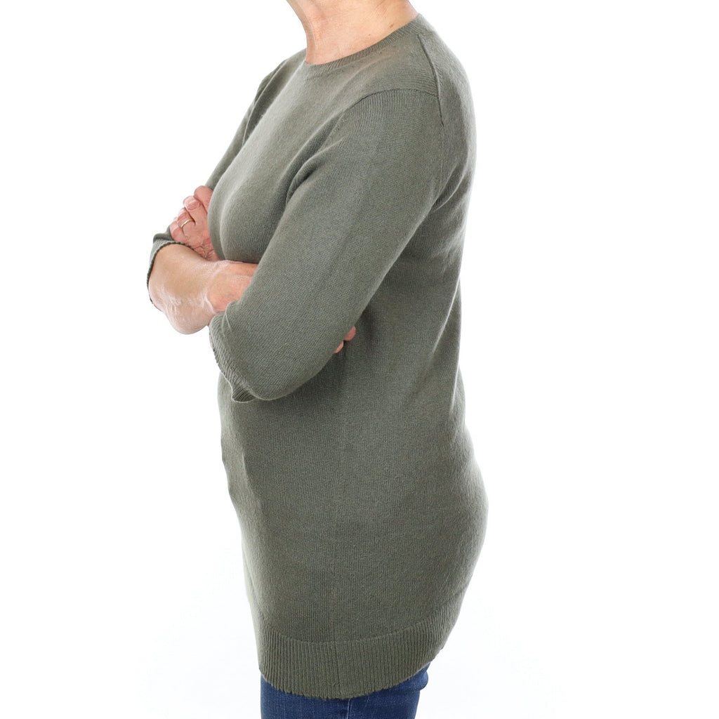 Vince Khaki Green Cashmere 3/4 Sleeve Crew Neck Jumper Medium