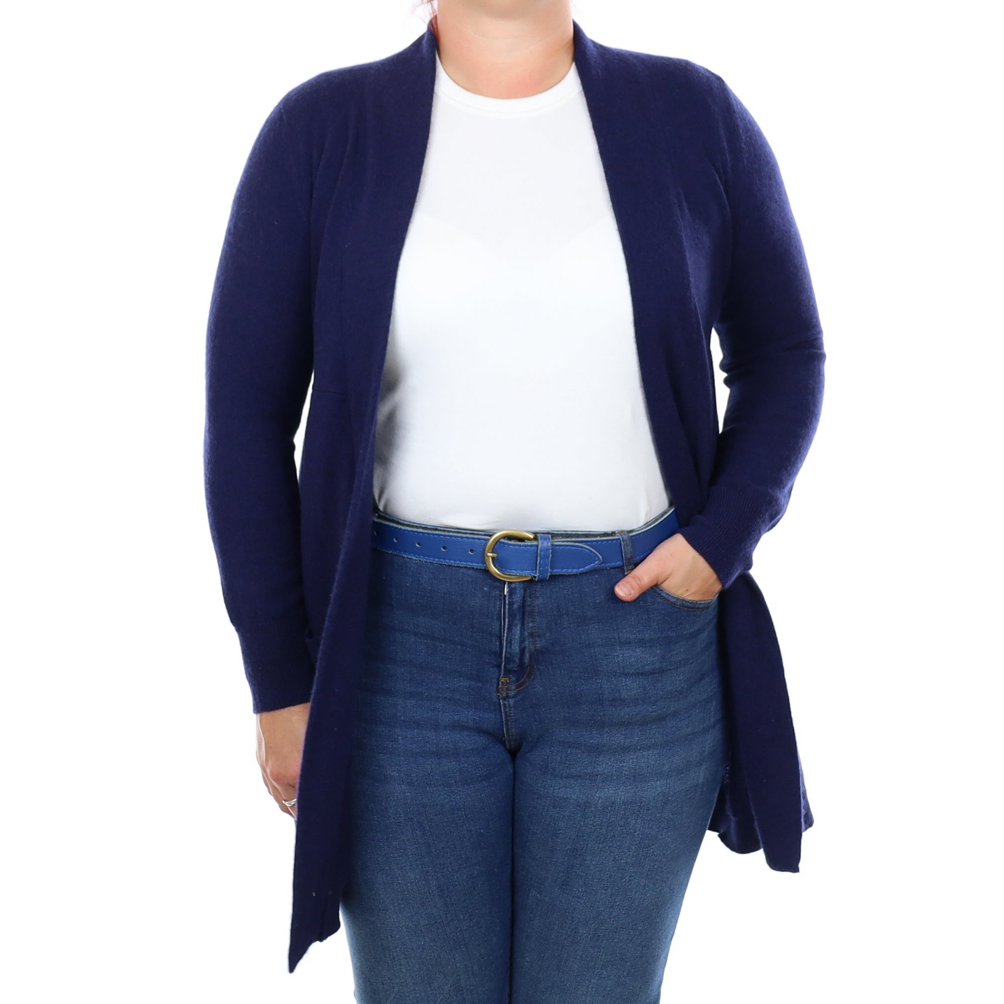 Navy Blue Cashmere Edge to Edge Cardigan with Pockets Large
