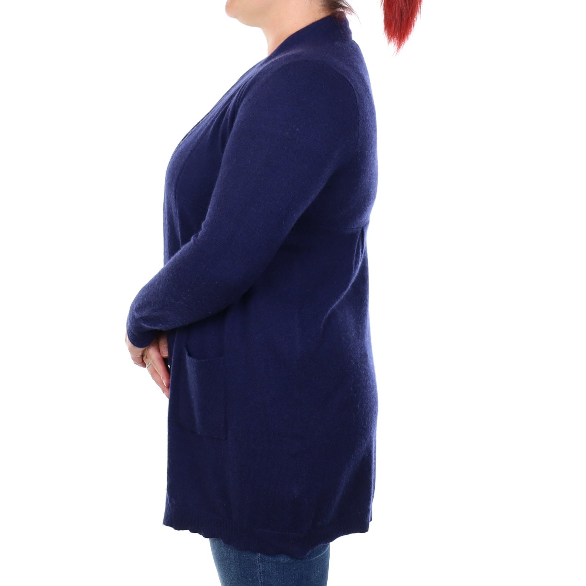 Navy Blue Cashmere Edge to Edge Cardigan with Pockets Large