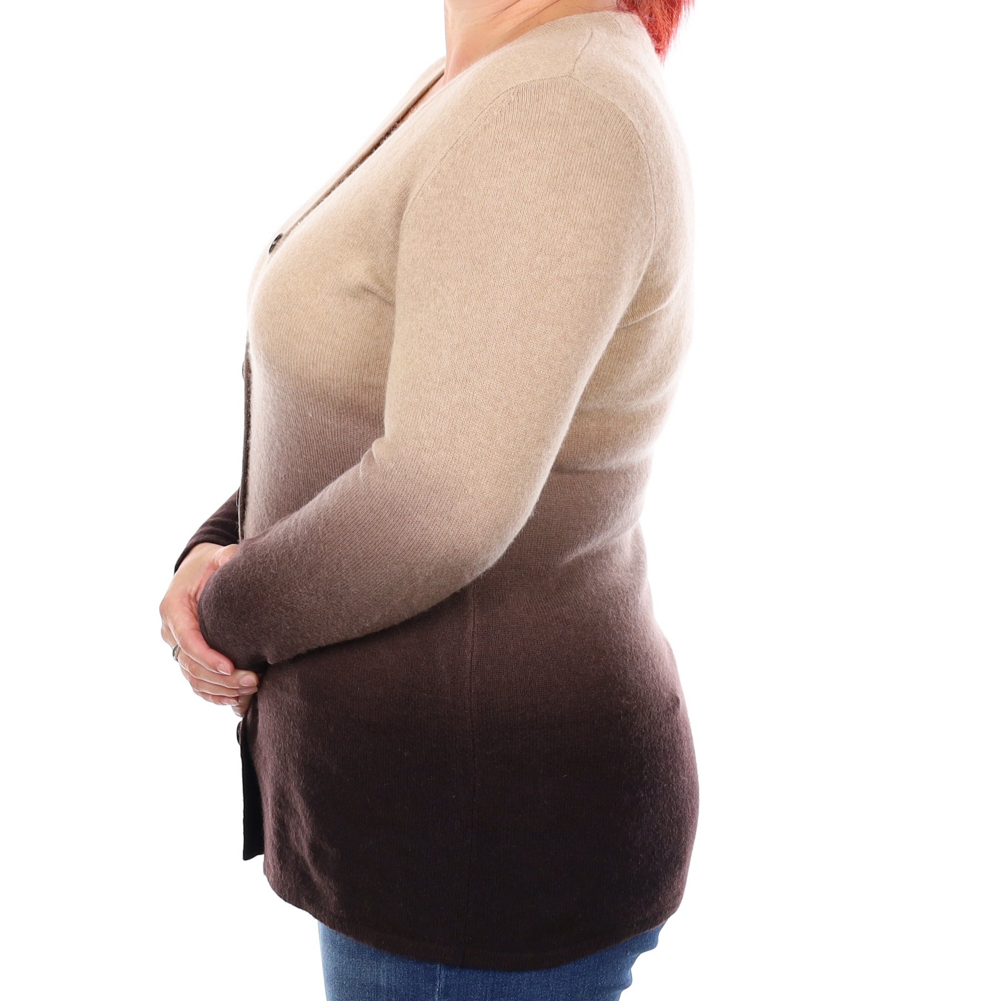 Chocolate and Caramel Ombré Cashmere V Neck Cardigan Large
