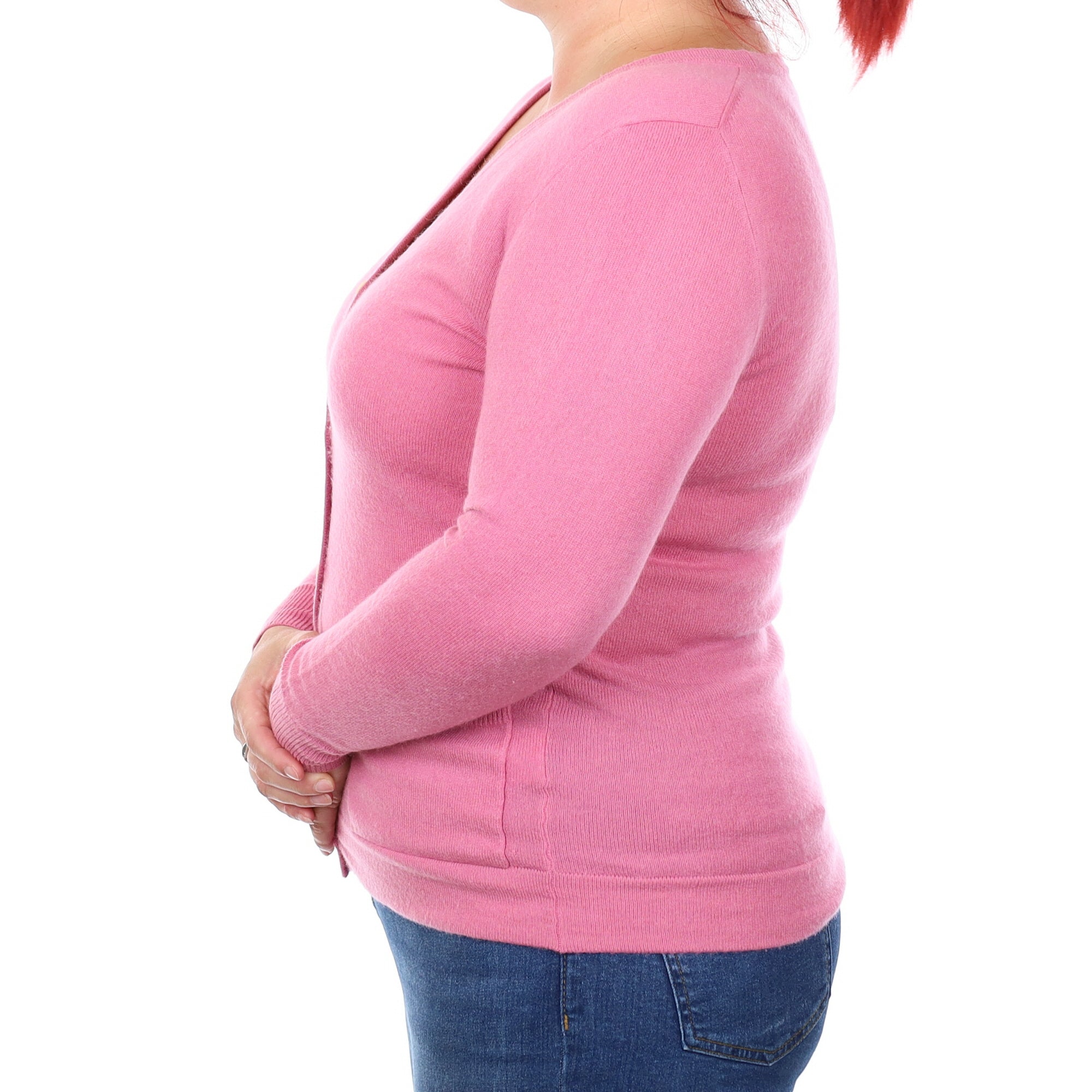 Foxglove Pink Cashmere V Neck Cardigan with Pockets Large