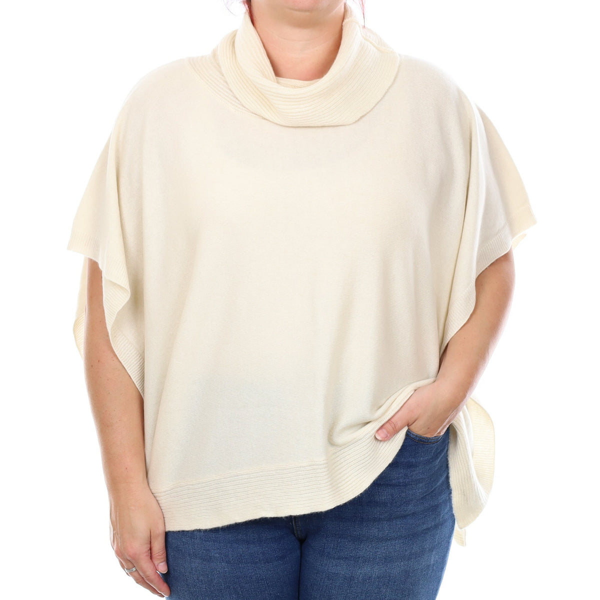Vanilla Cream Cashmere Cowl Neck Poncho Style Jumper Large