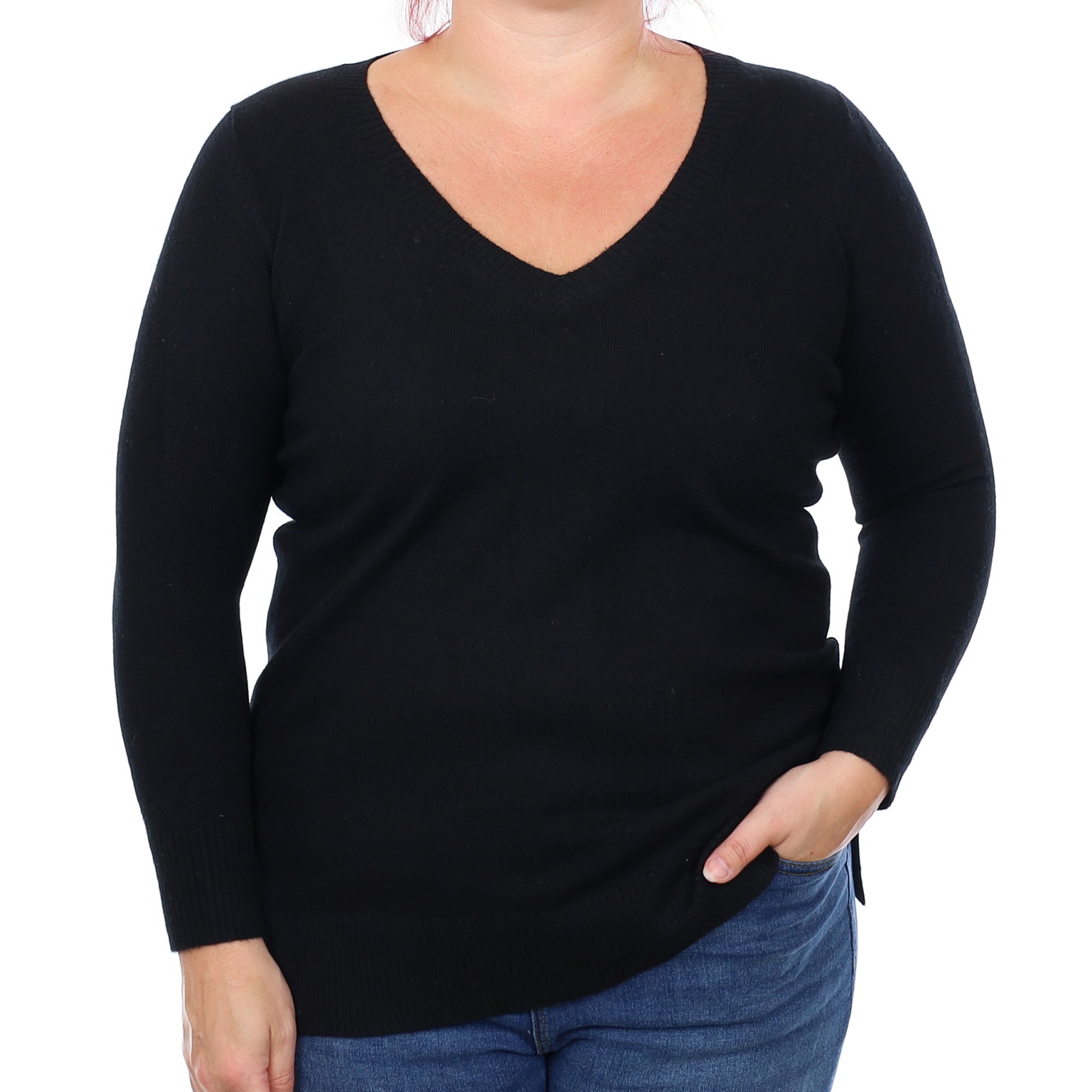 Black Cashmere V Neck Jumper Large