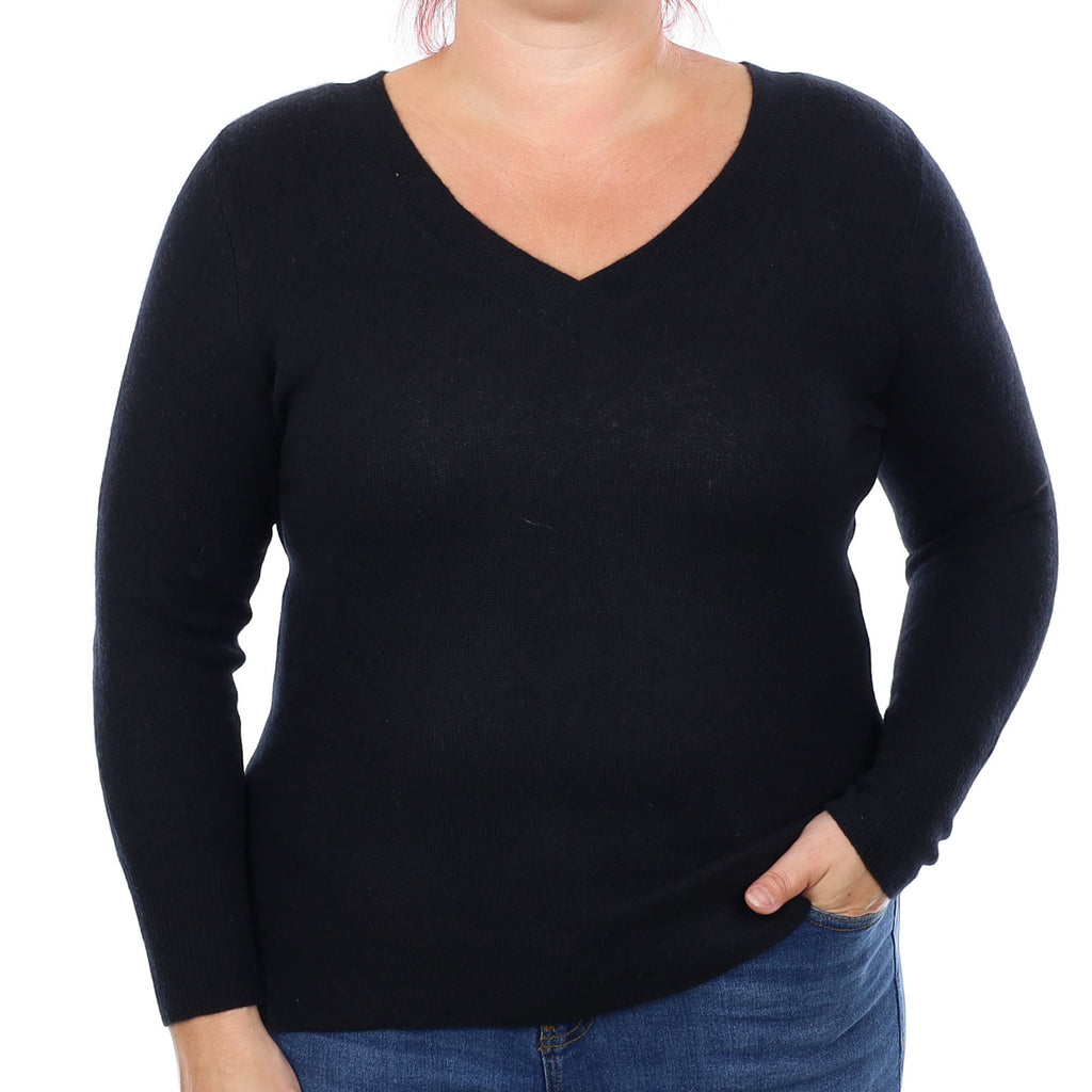Black Cashmere V Neck Jumper Large