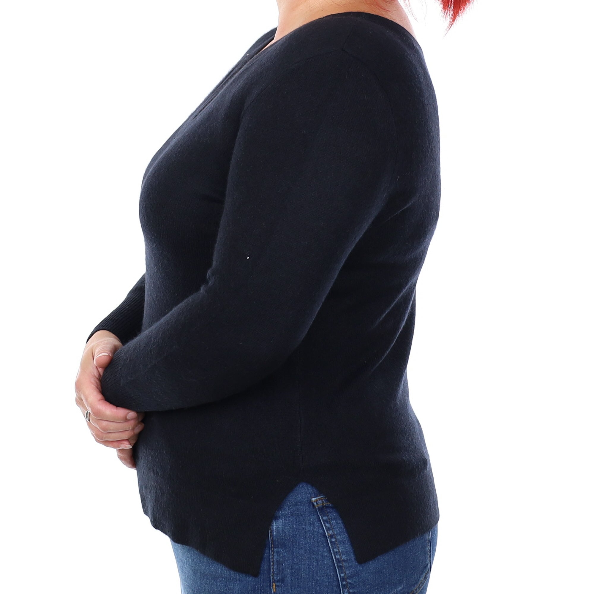 Black Cashmere V Neck Jumper Large
