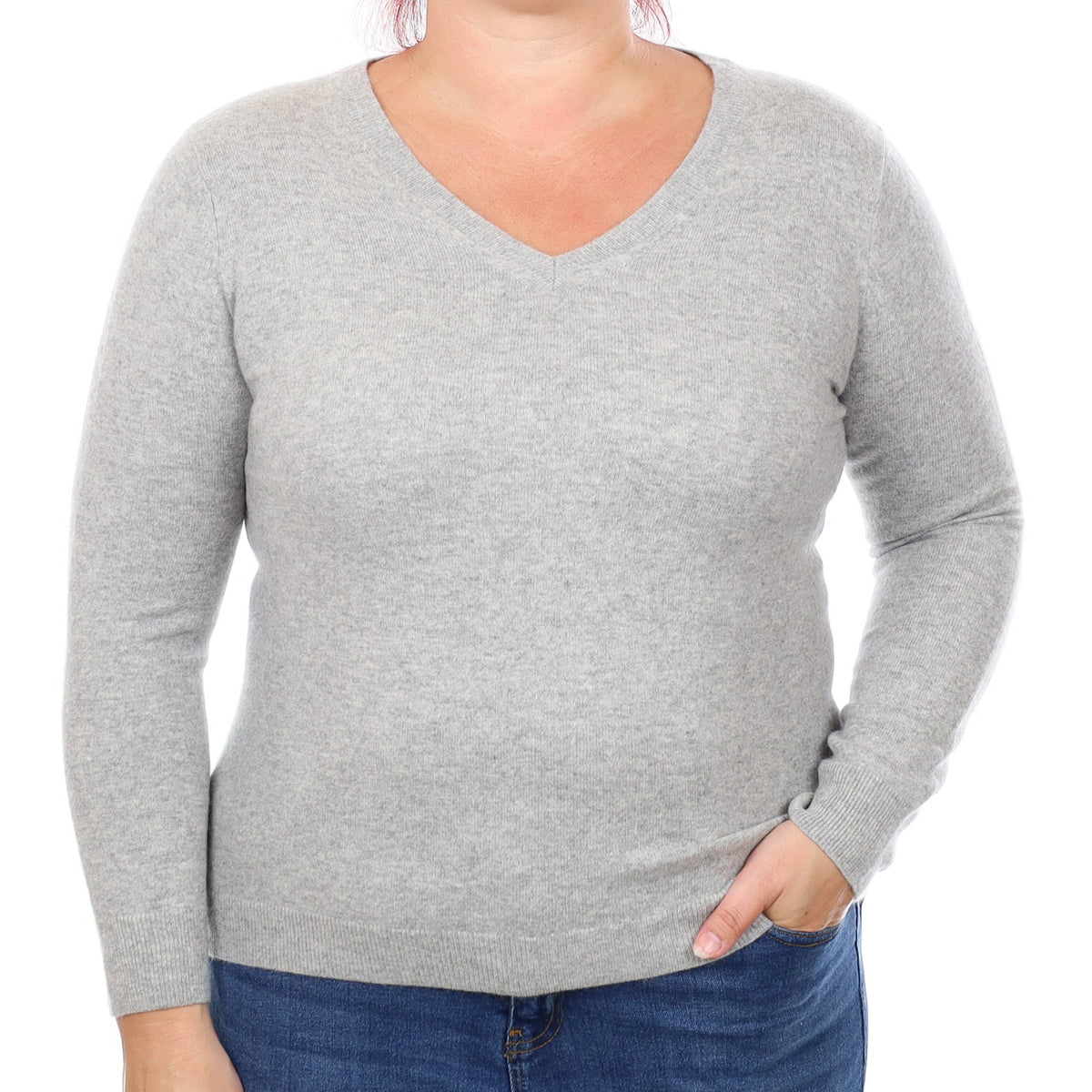 Smoke Grey Cashmere V Neck Jumper Large
