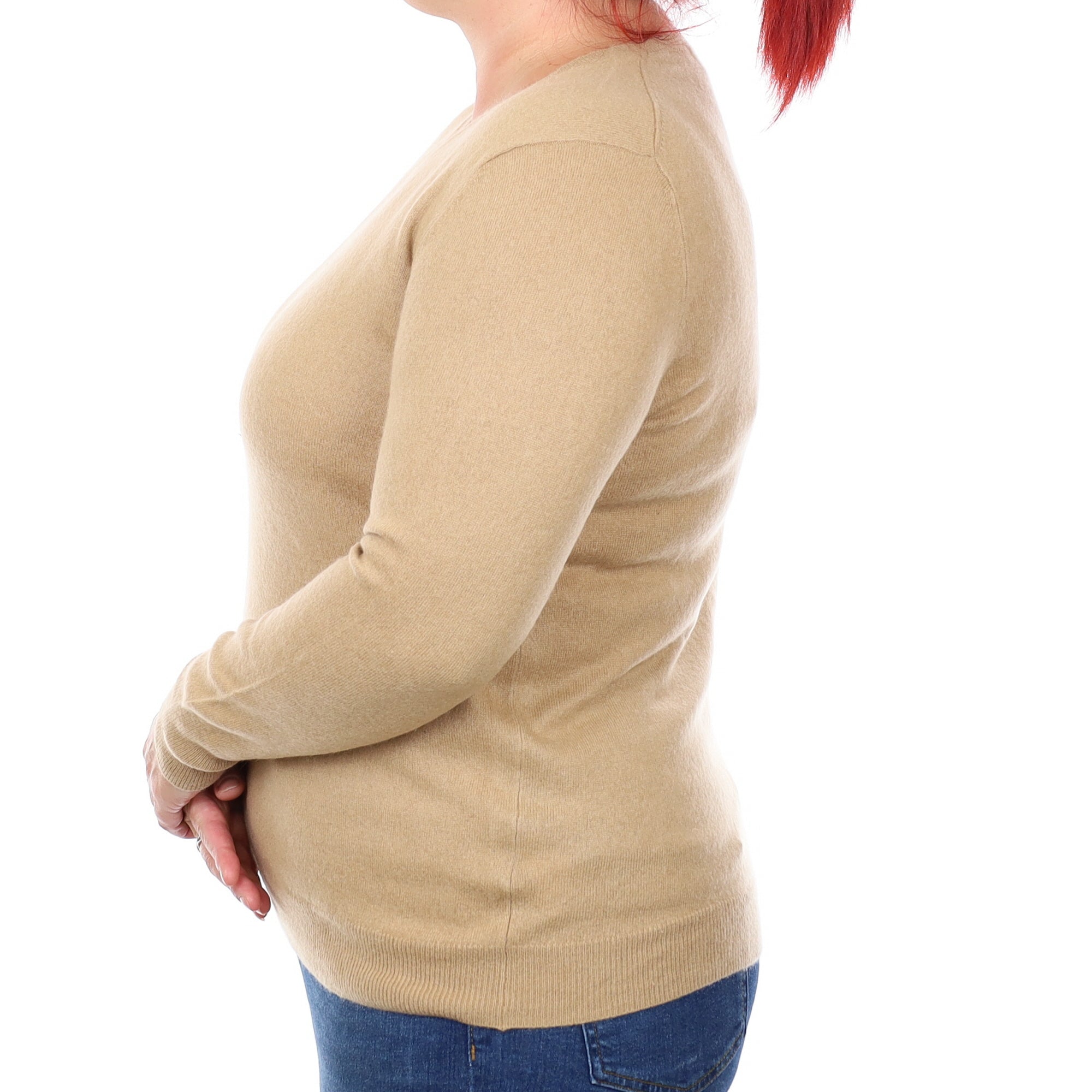 Caramel Brown Cashmere V Neck Jumper Large