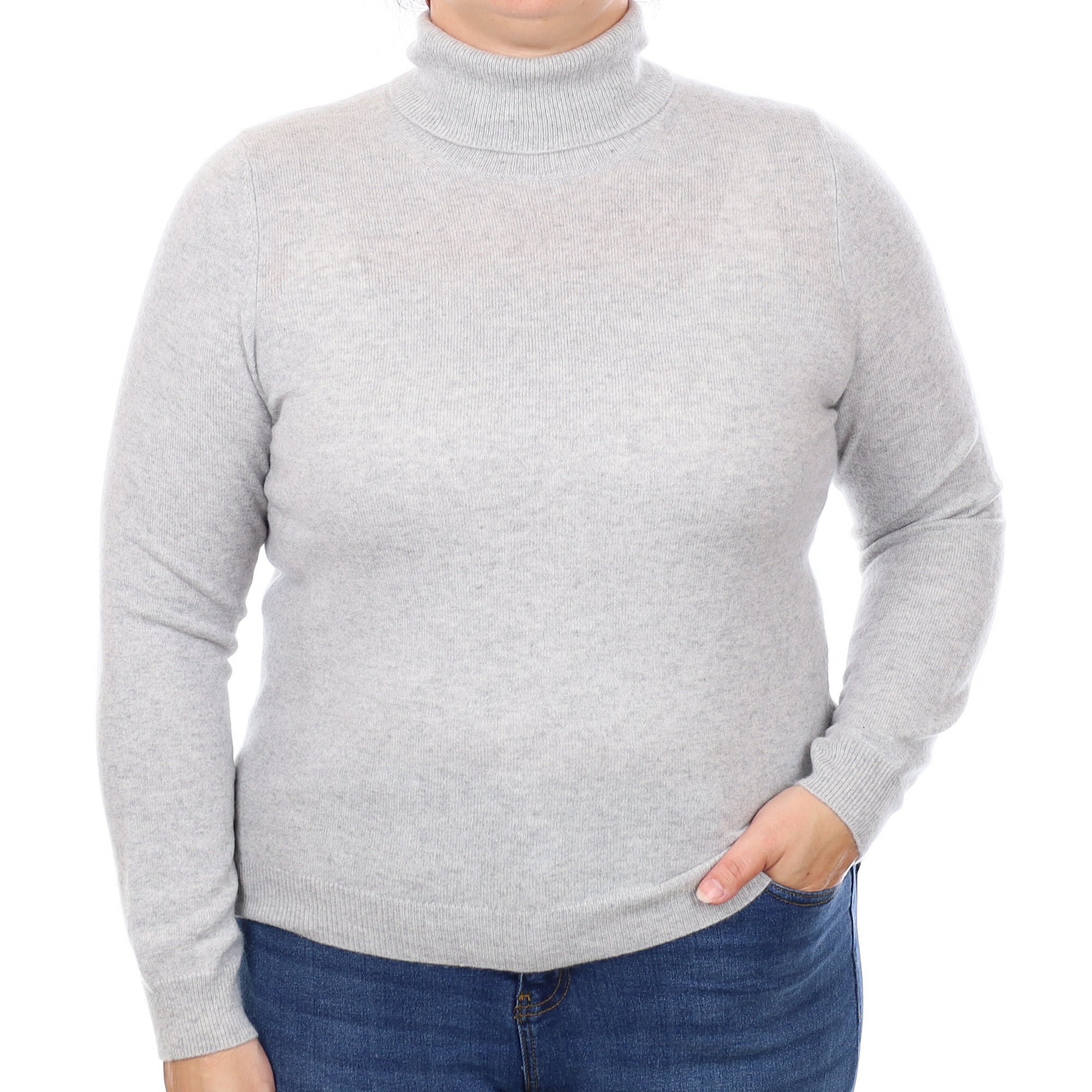 Smoke Grey Cashmere Polo Neck Jumper Large