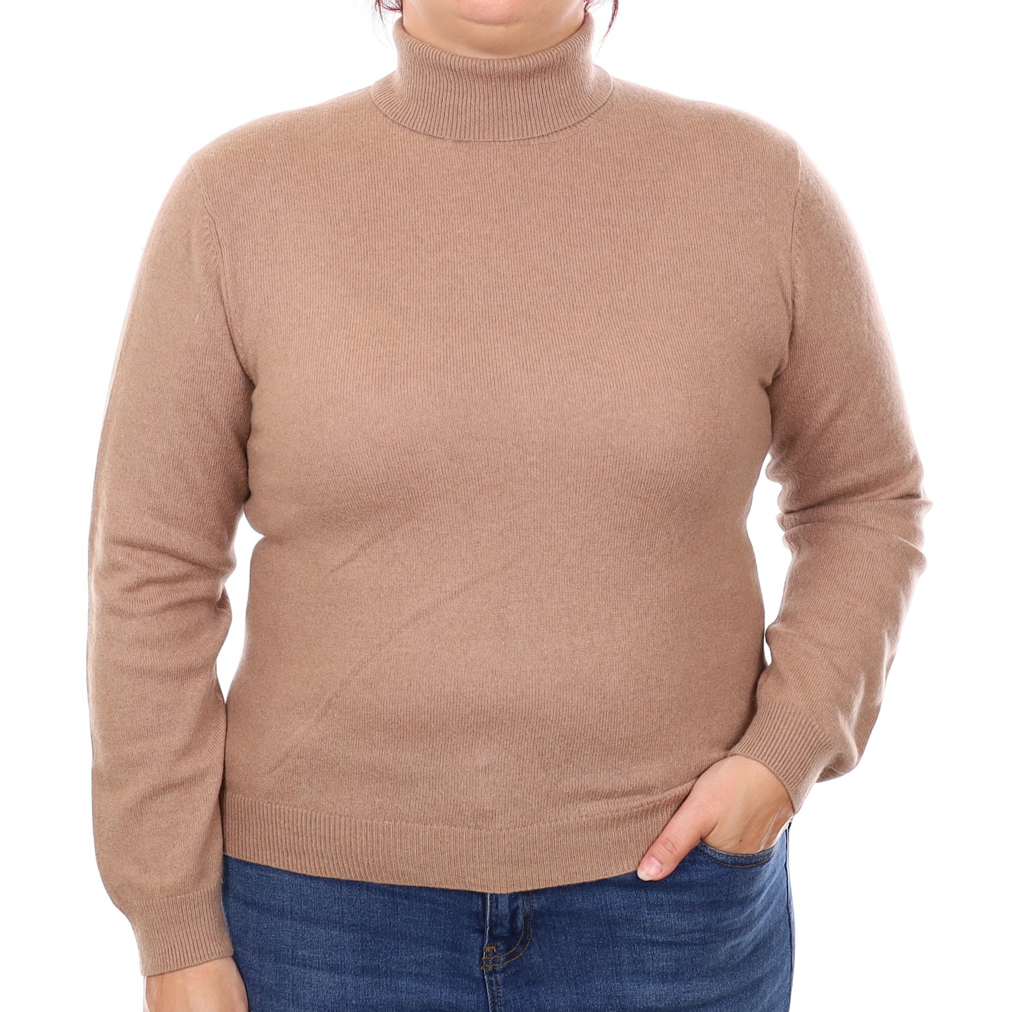 Toffee Brown Cashmere Polo Neck Jumper Large