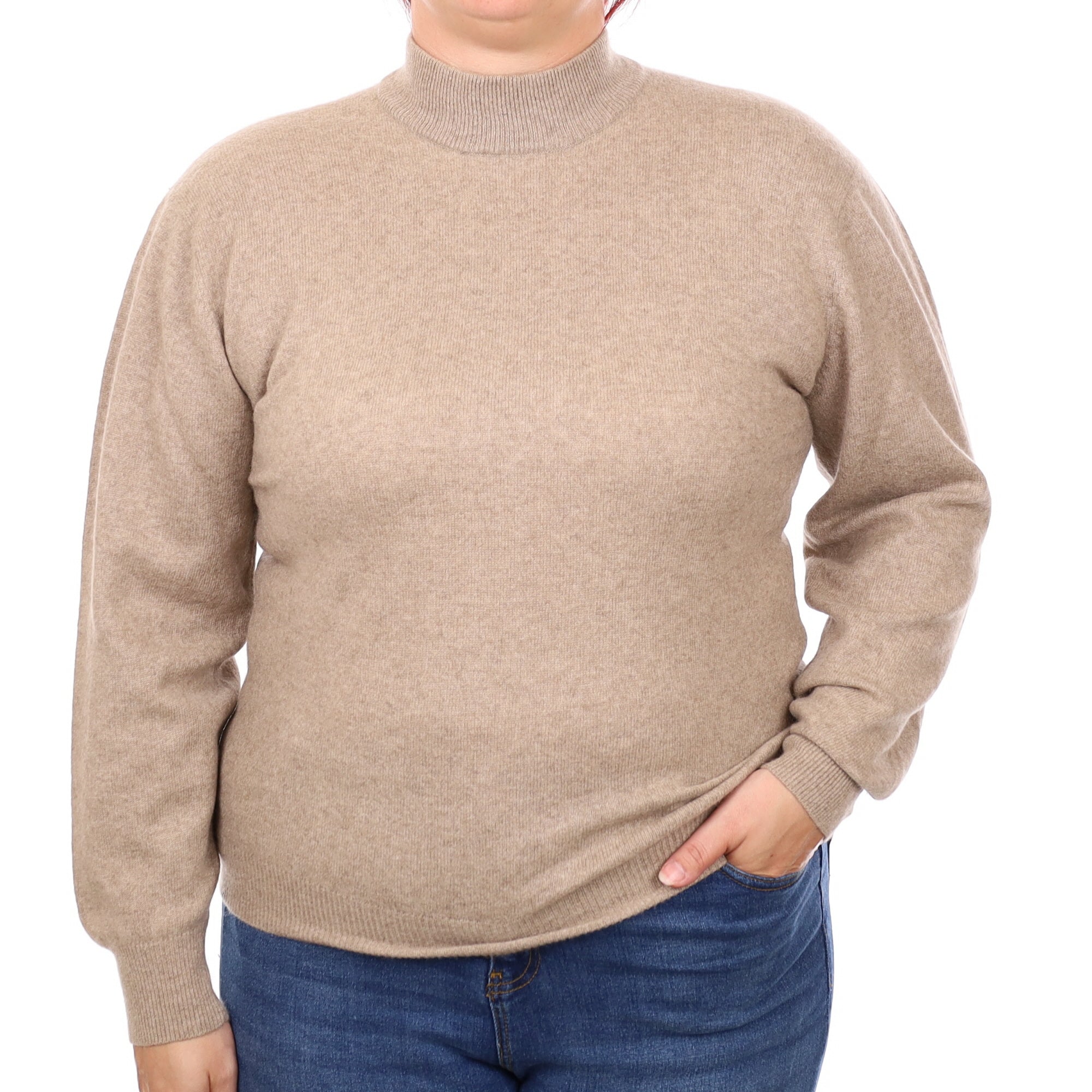 Taupe Brown Cashmere Turtleneck Jumper Large