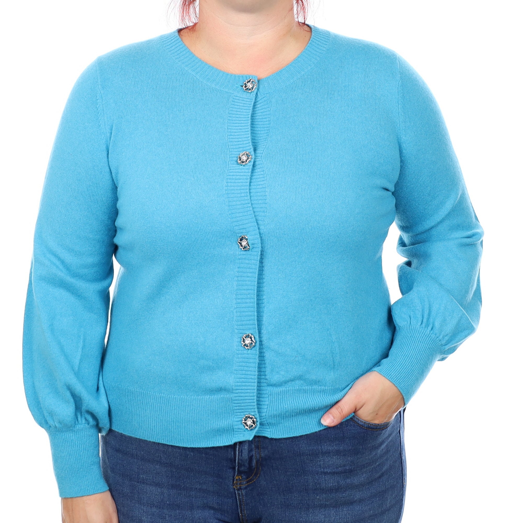 Turquoise Blue Cashmere Crew Neck Cardigan Large