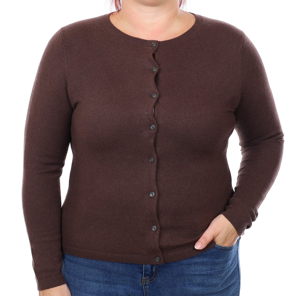 Chocolate Brown Cashmere Crew Neck Cardigan Large