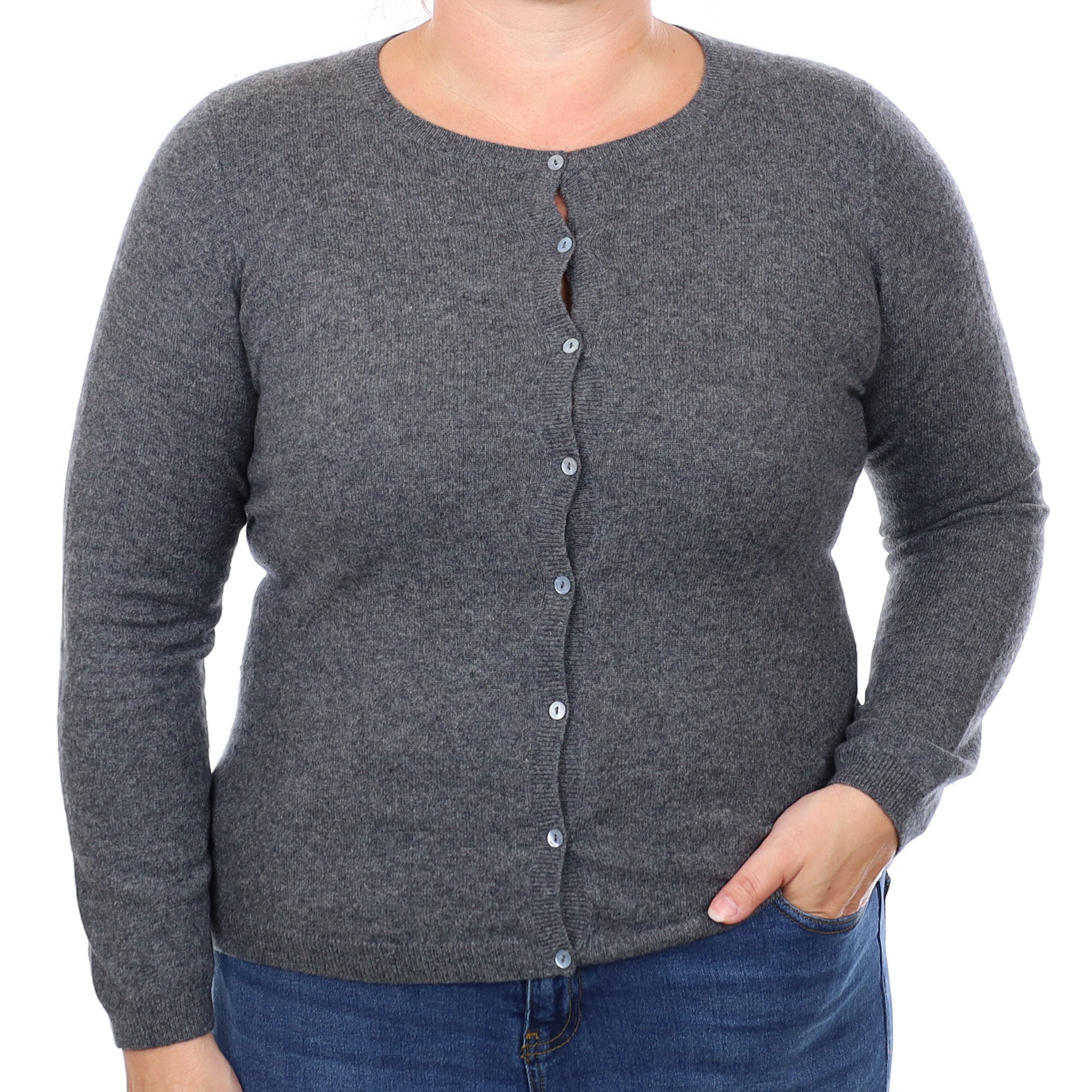 Slate Grey Cashmere Crew Neck Cardigan Large