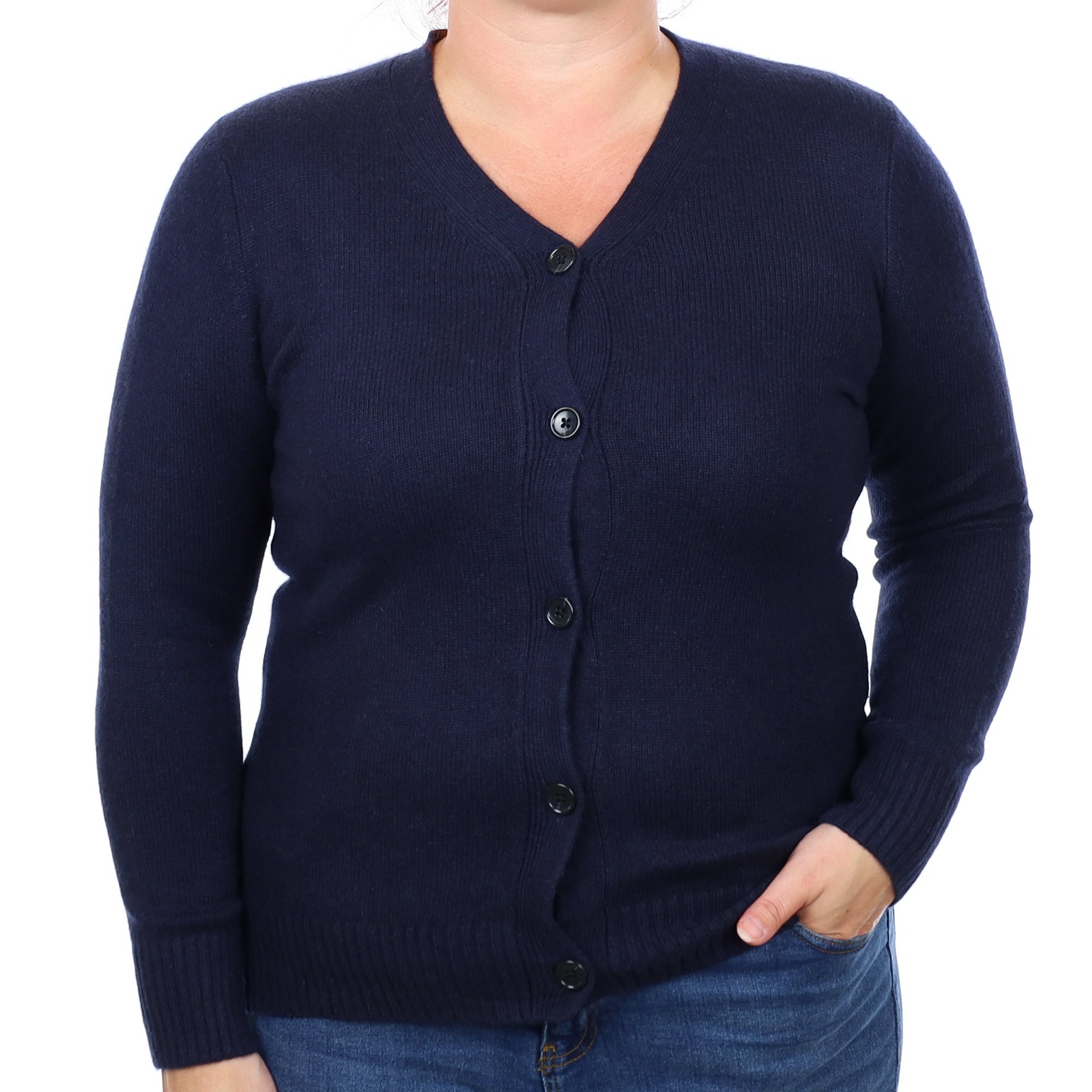 Navy Heavy Knit Cashmere Crew Navy Cardigan Large