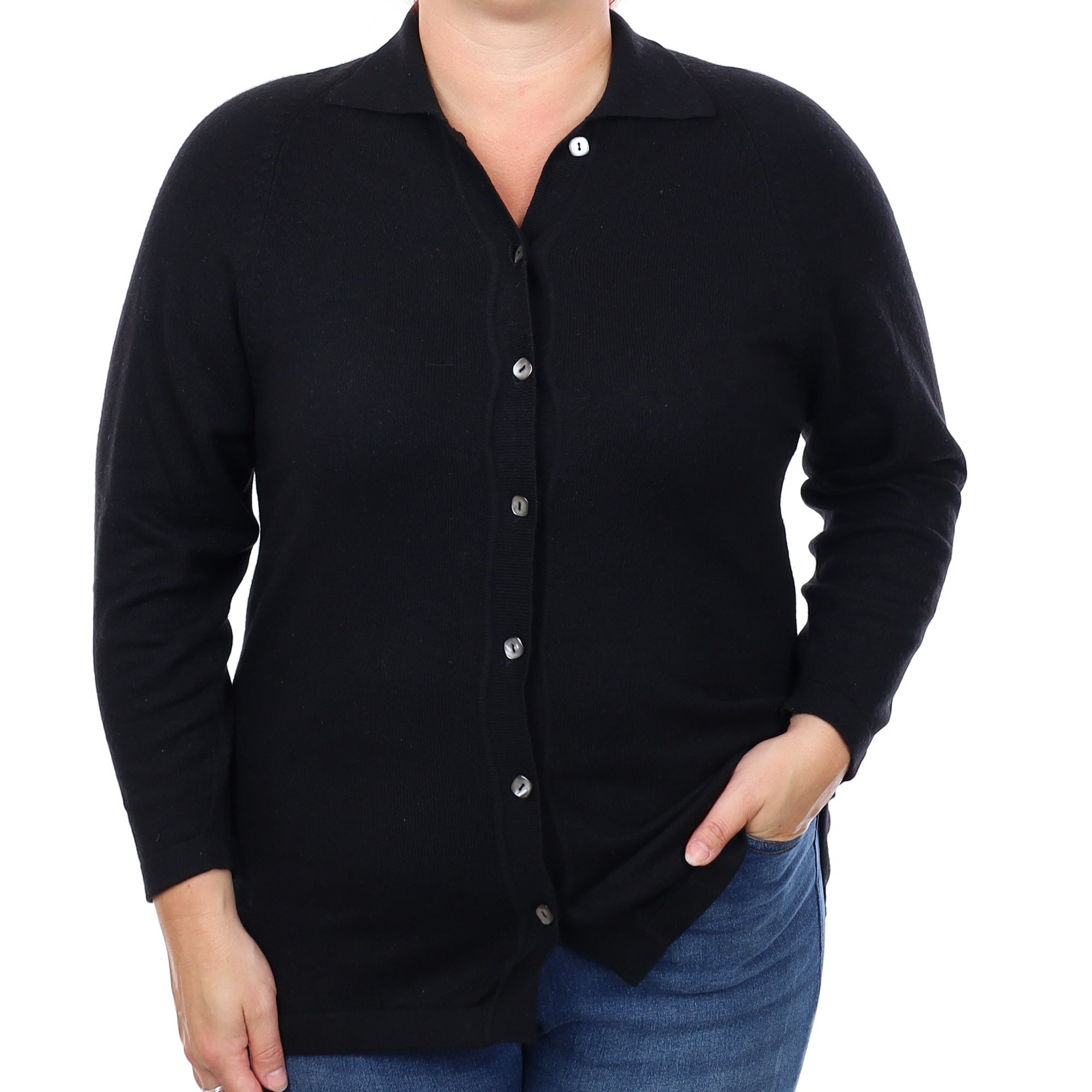 Black Cashmere Cardigan with Collar Large