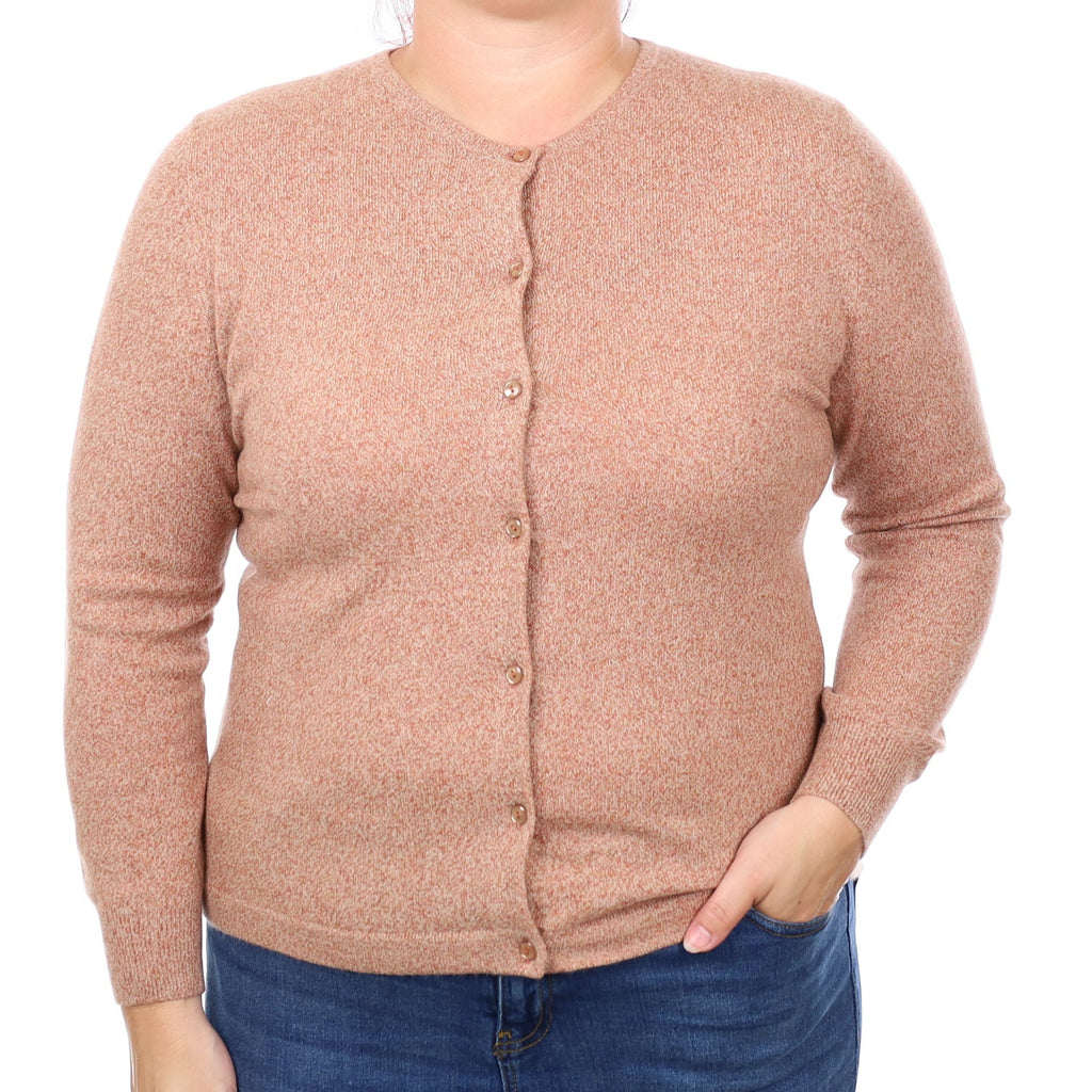 Terracotta Marl Cashmere Crew Neck Cardigan Large