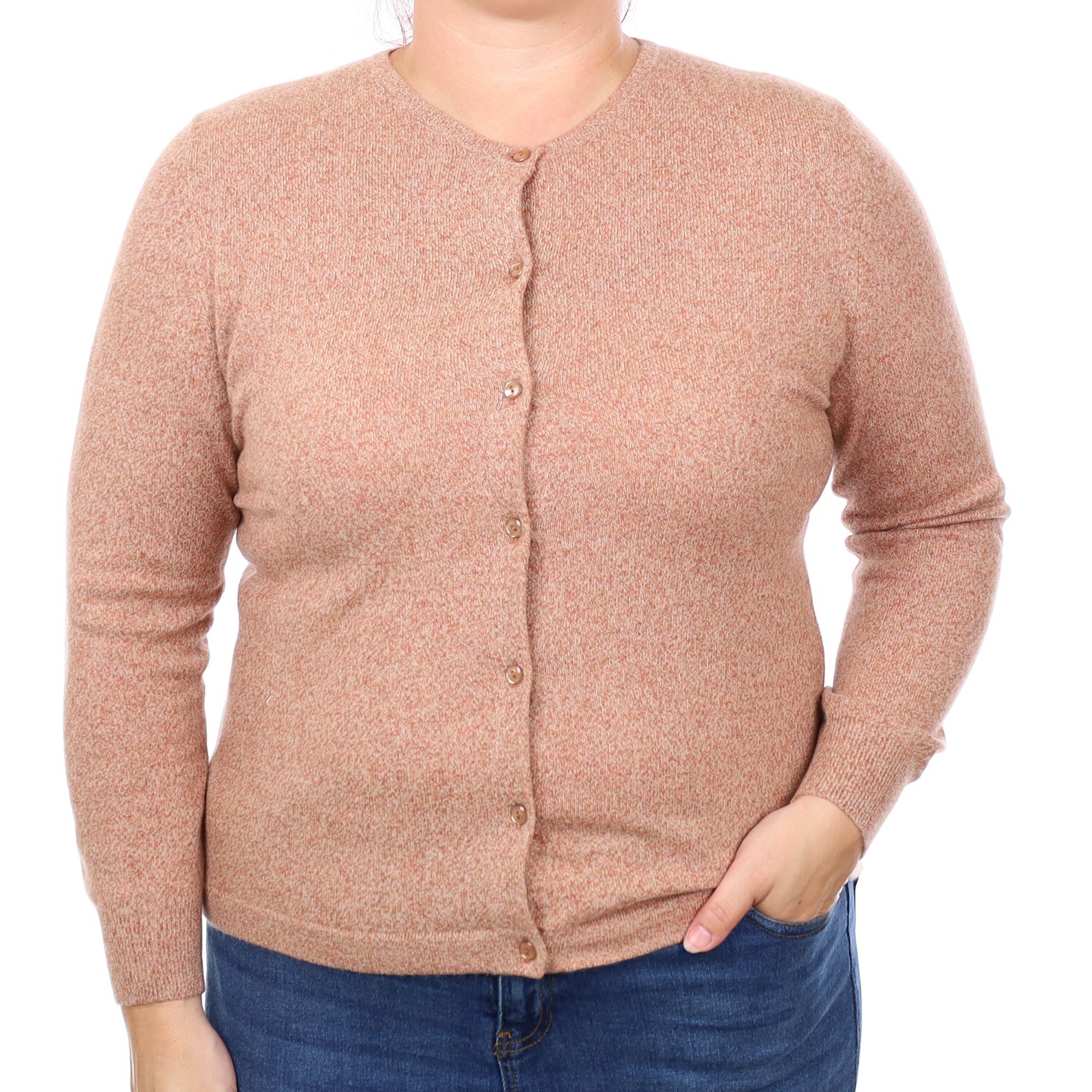 Terracotta Marl Cashmere Crew Neck Cardigan Large