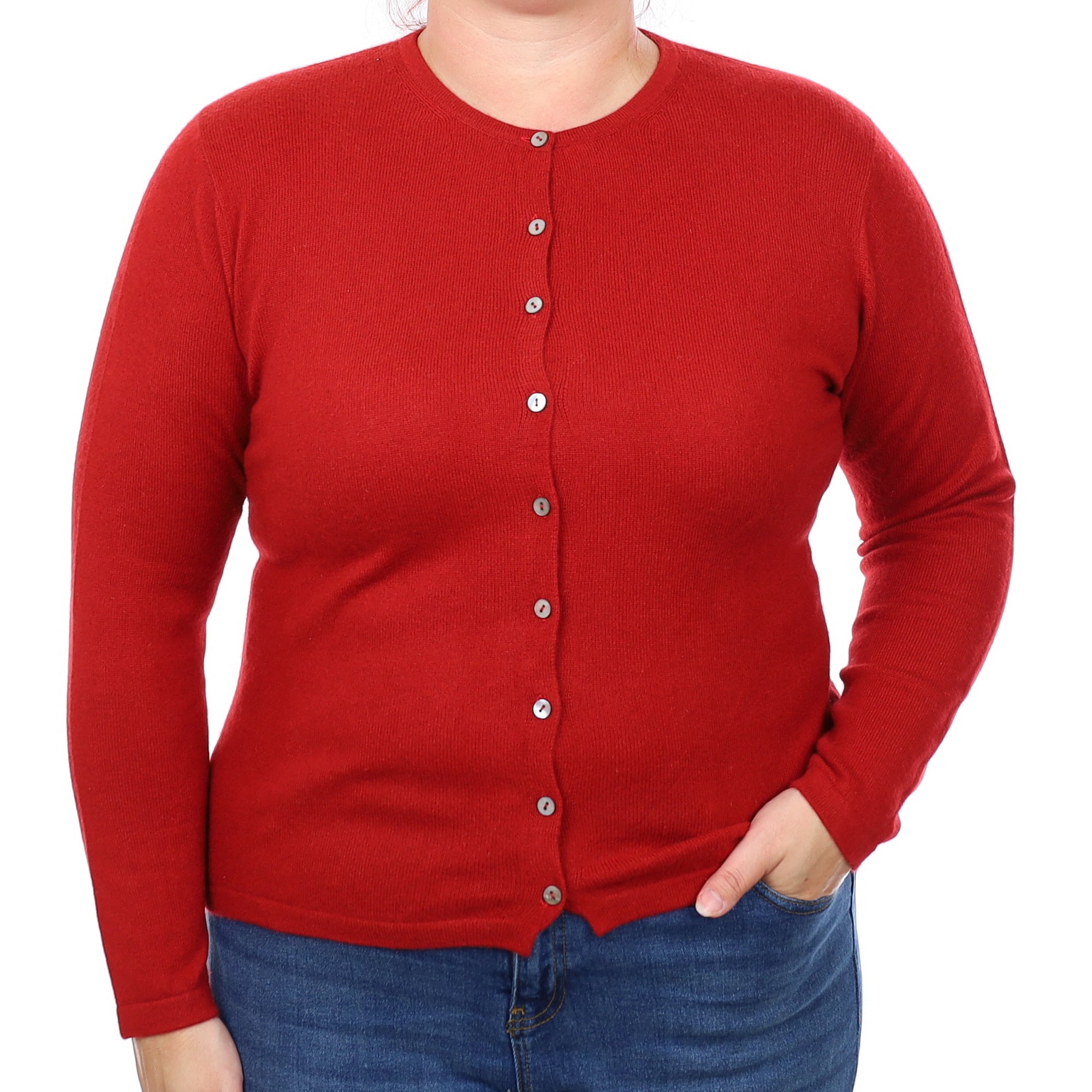 Spanish Red Cashmere Crew Neck Cardigan Large