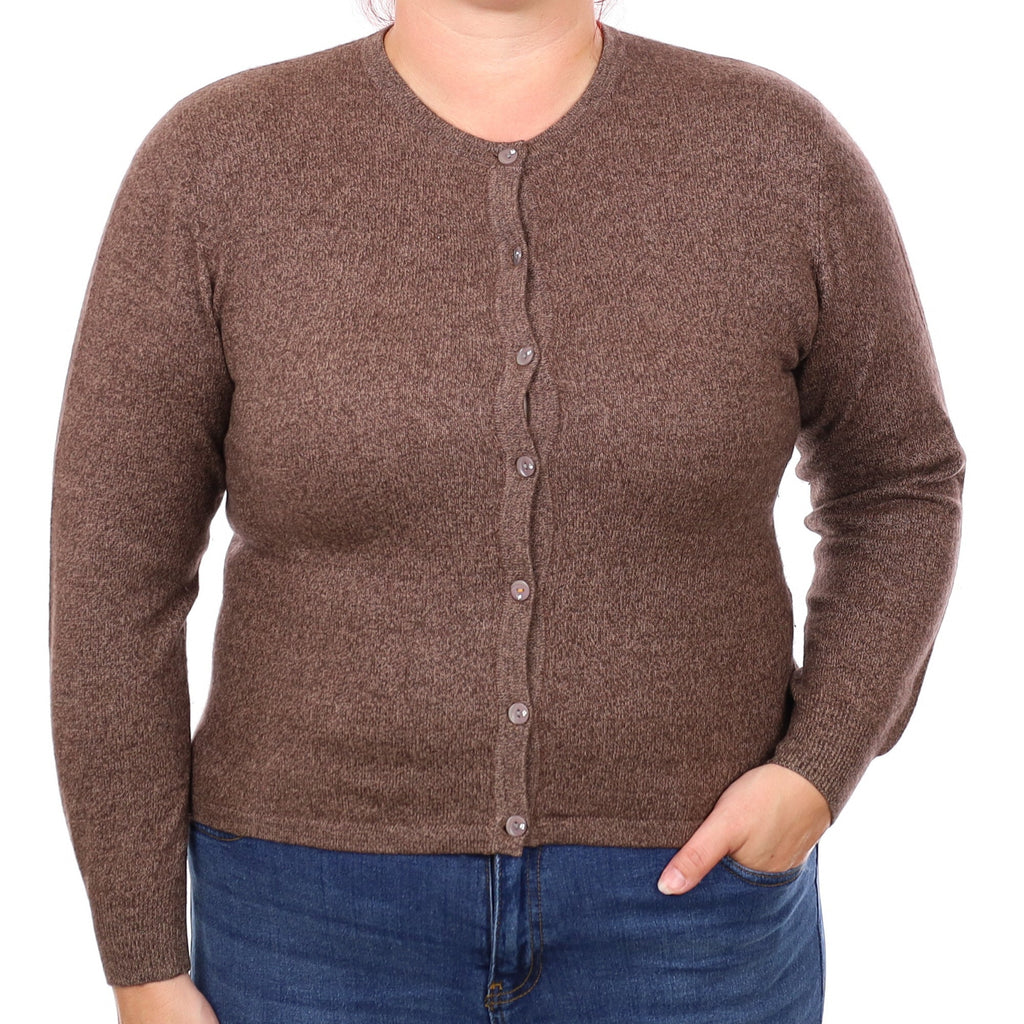 Nutmeg Marl Cashmere Crew Neck Cardigan Large
