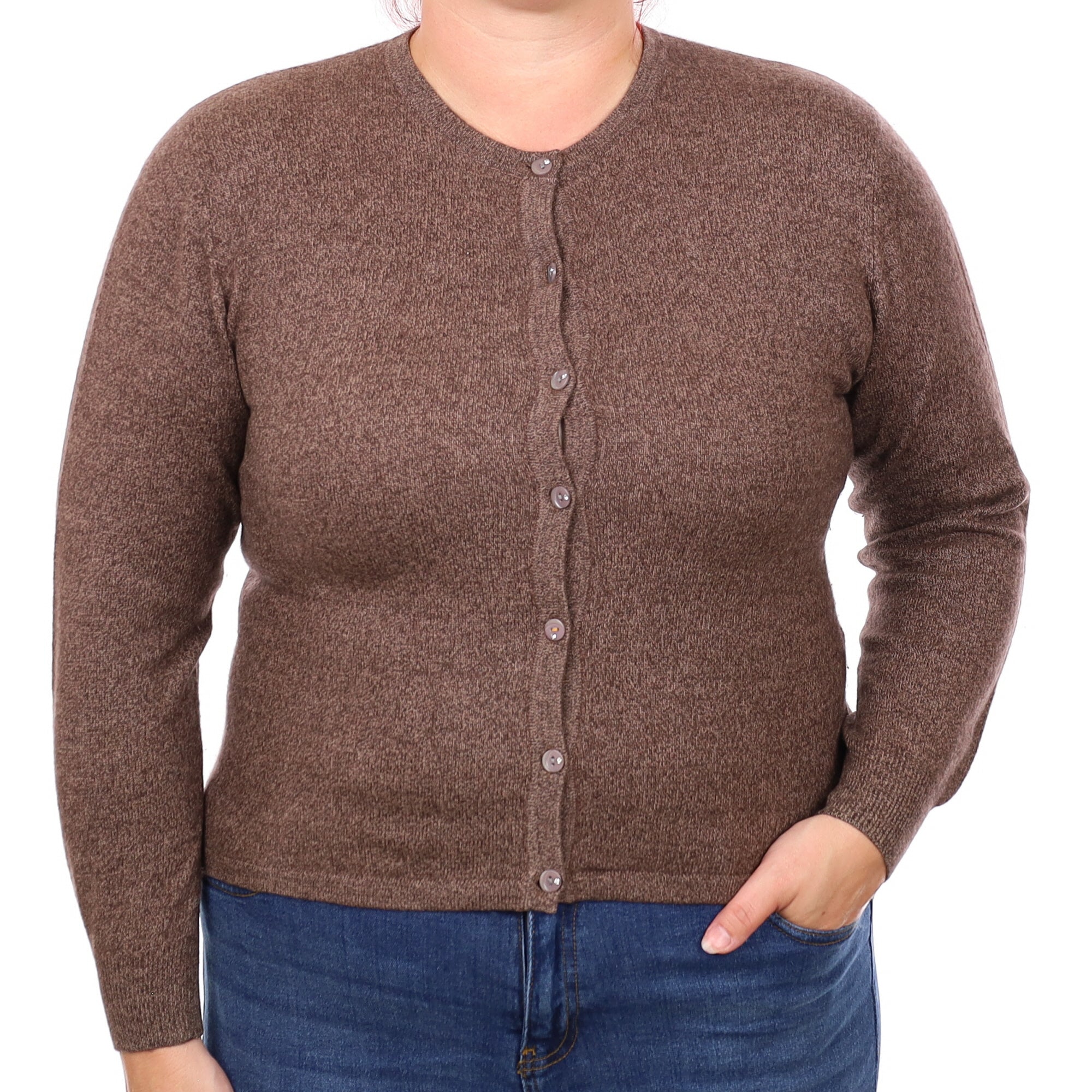 Nutmeg Marl Cashmere Crew Neck Cardigan Large