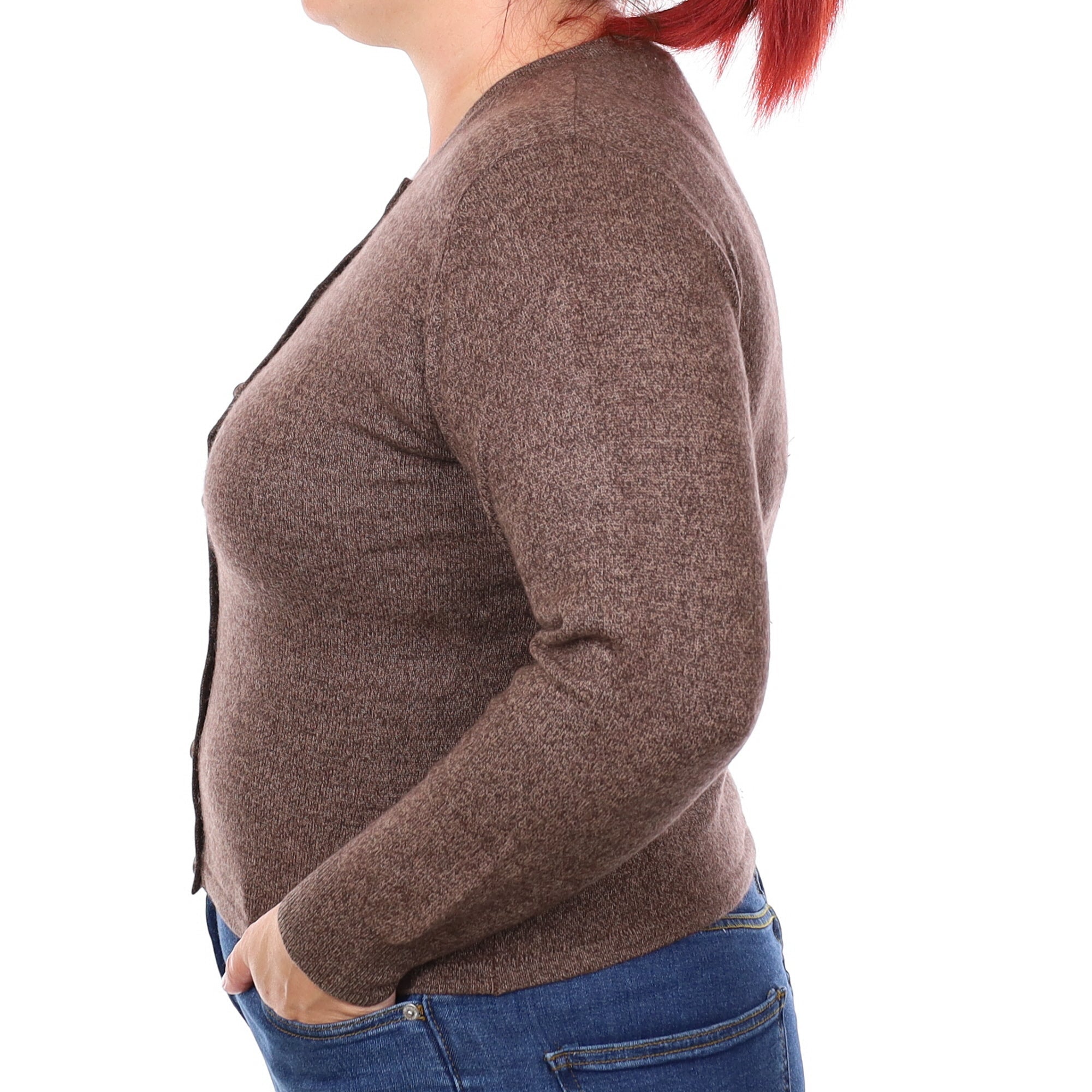 Nutmeg Marl Cashmere Crew Neck Cardigan Large