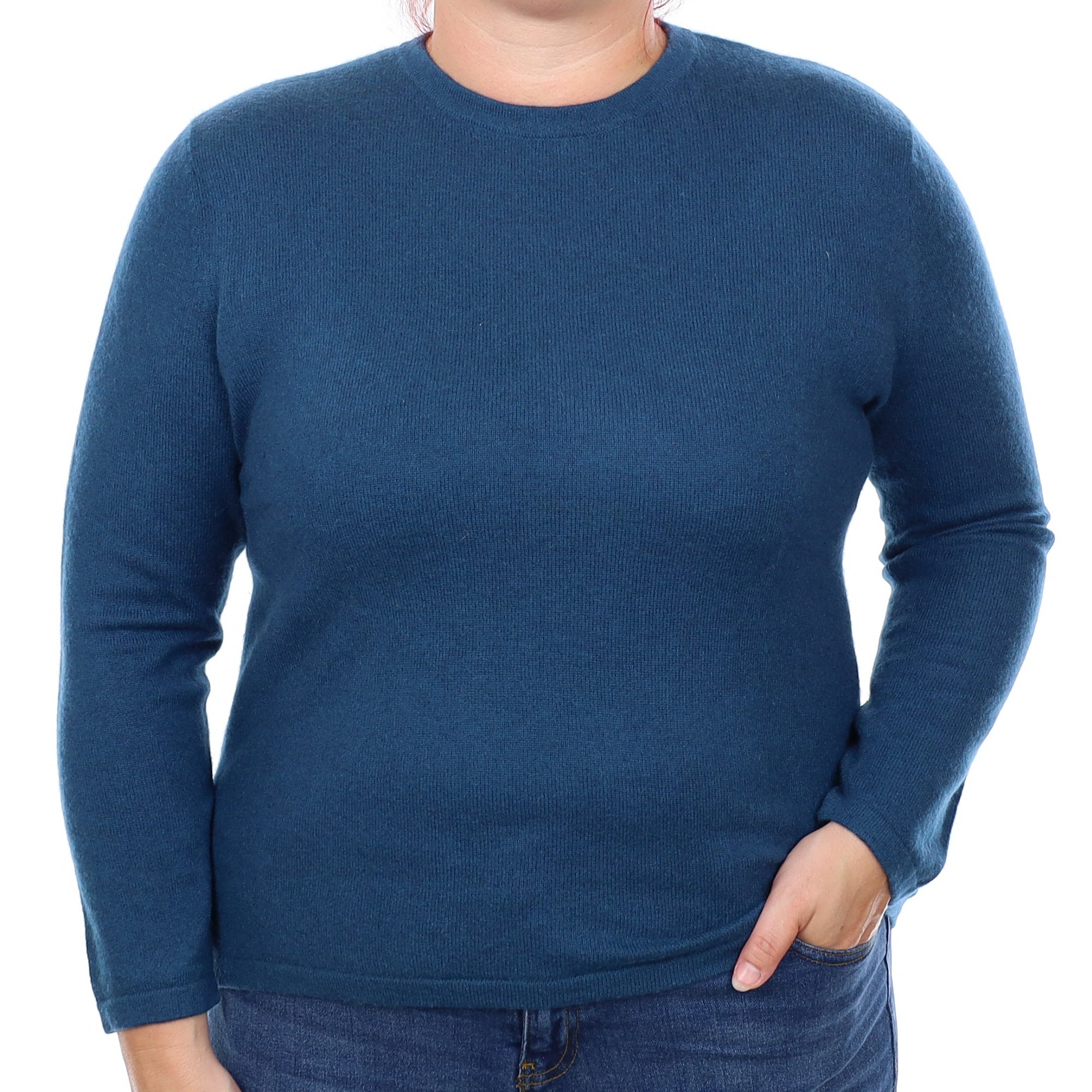 Peacock Blue Cashmere Crew Neck Jumper Large