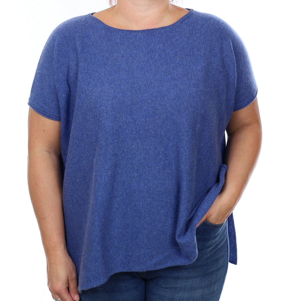 Denim Blue Cashmere Slouchy Short Sleeve Boat Neck Jumper Large