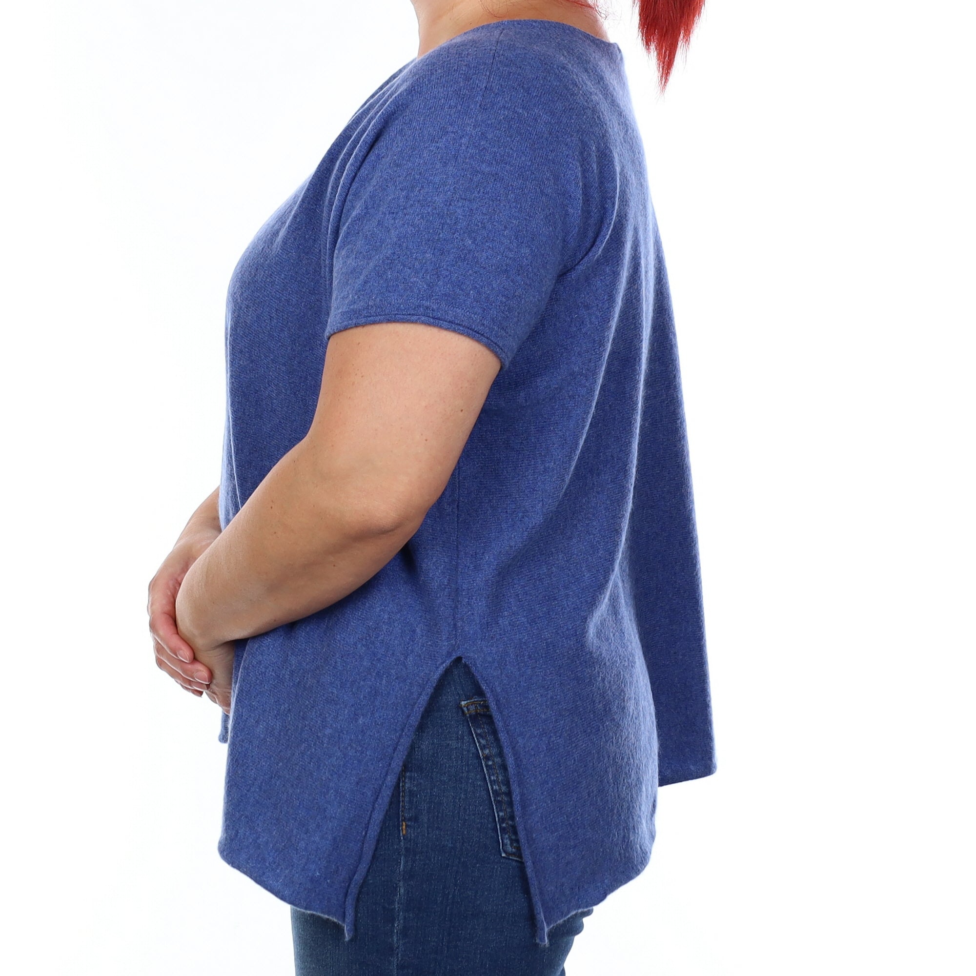 Denim Blue Cashmere Slouchy Short Sleeve Boat Neck Jumper Large