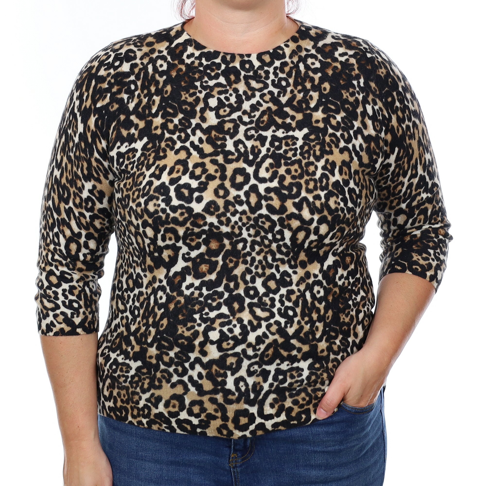 Leopard Print Cashmere Crew Neck Jumper Large