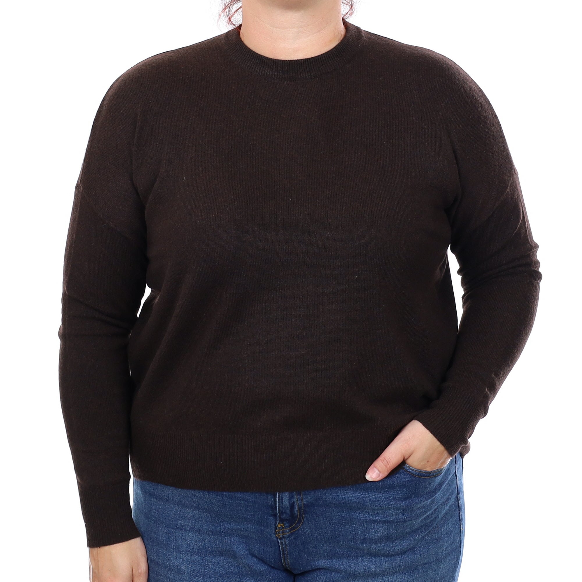 Dark Chocolate Cashmere Boxy Crew Neck Jumper Large